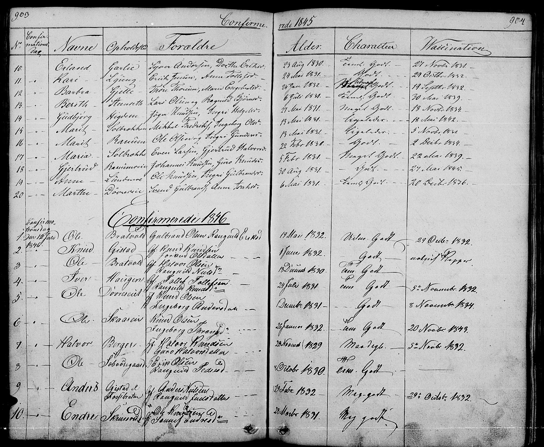 Nord-Aurdal prestekontor, SAH/PREST-132/H/Ha/Hab/L0001: Parish register (copy) no. 1, 1834-1887, p. 903-904