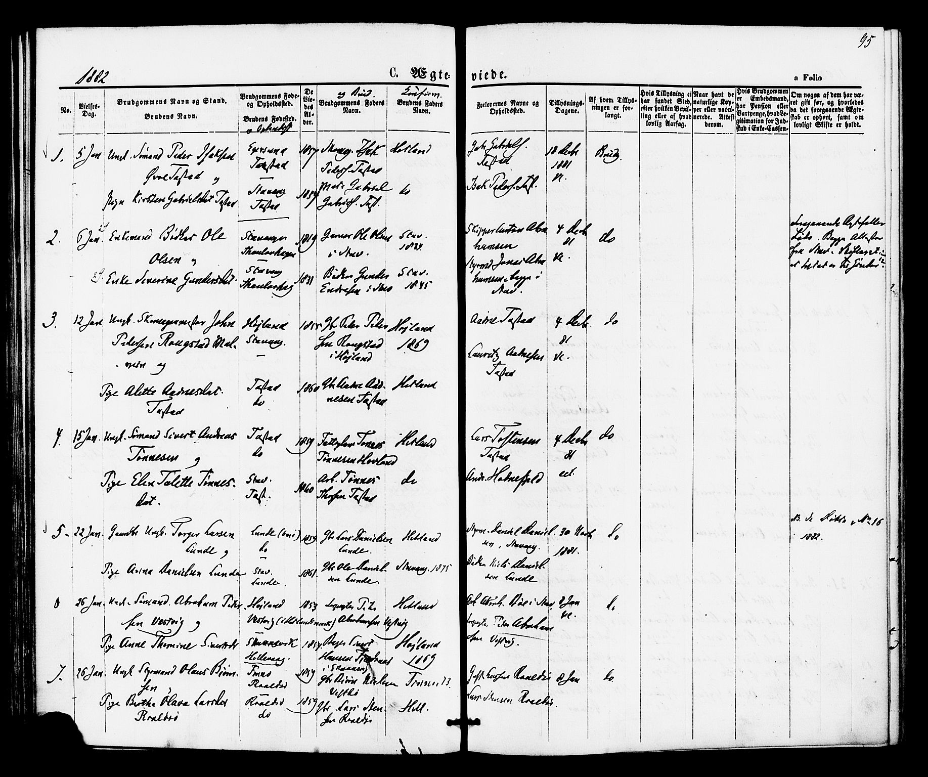 Hetland sokneprestkontor, SAST/A-101826/30/30BA/L0005: Parish register (official) no. A 5, 1869-1884, p. 95