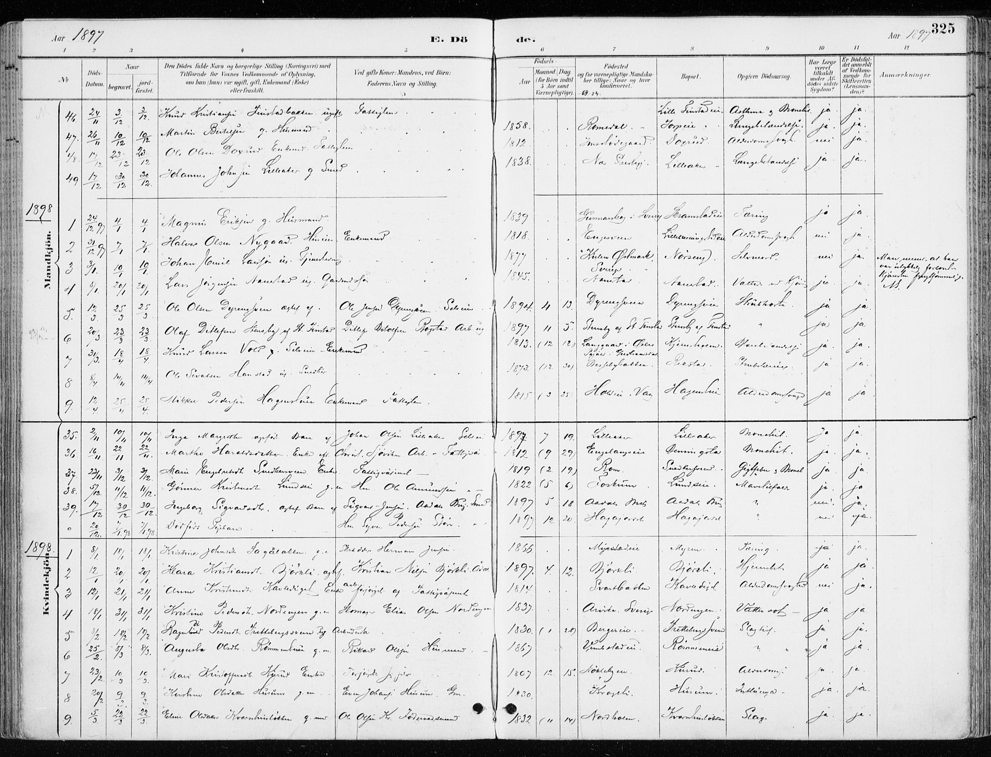 Løten prestekontor, AV/SAH-PREST-022/K/Ka/L0010: Parish register (official) no. 10, 1892-1907, p. 325