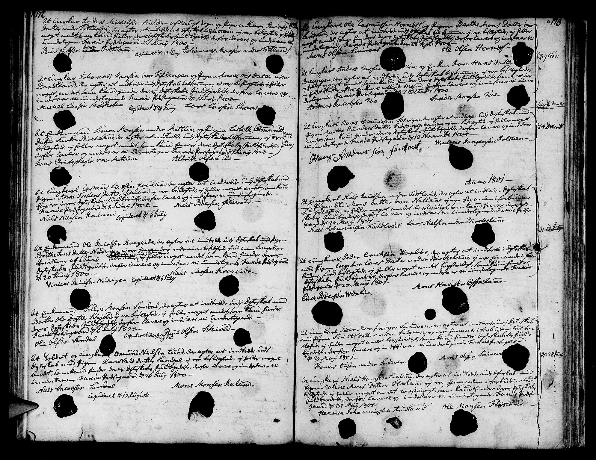 Fana Sokneprestembete, AV/SAB-A-75101/H/Haa/Haaa/L0006: Parish register (official) no. A 6, 1800-1815, p. 172-173