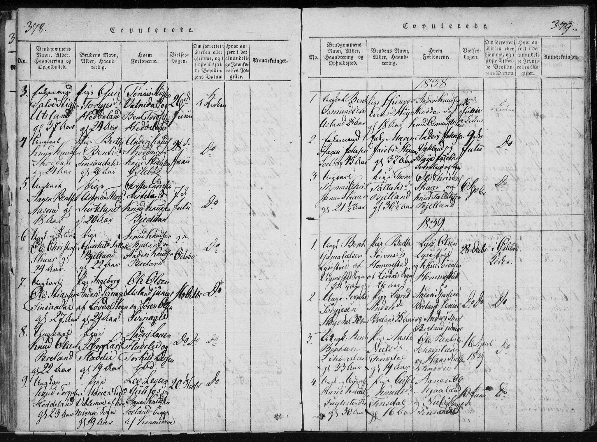 Holum sokneprestkontor, SAK/1111-0022/F/Fa/Fac/L0002: Parish register (official) no. A 2, 1821-1859, p. 378-379