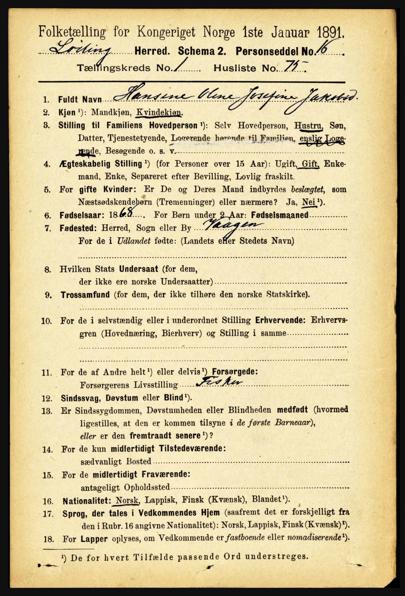 RA, 1891 census for 1851 Lødingen, 1891, p. 632