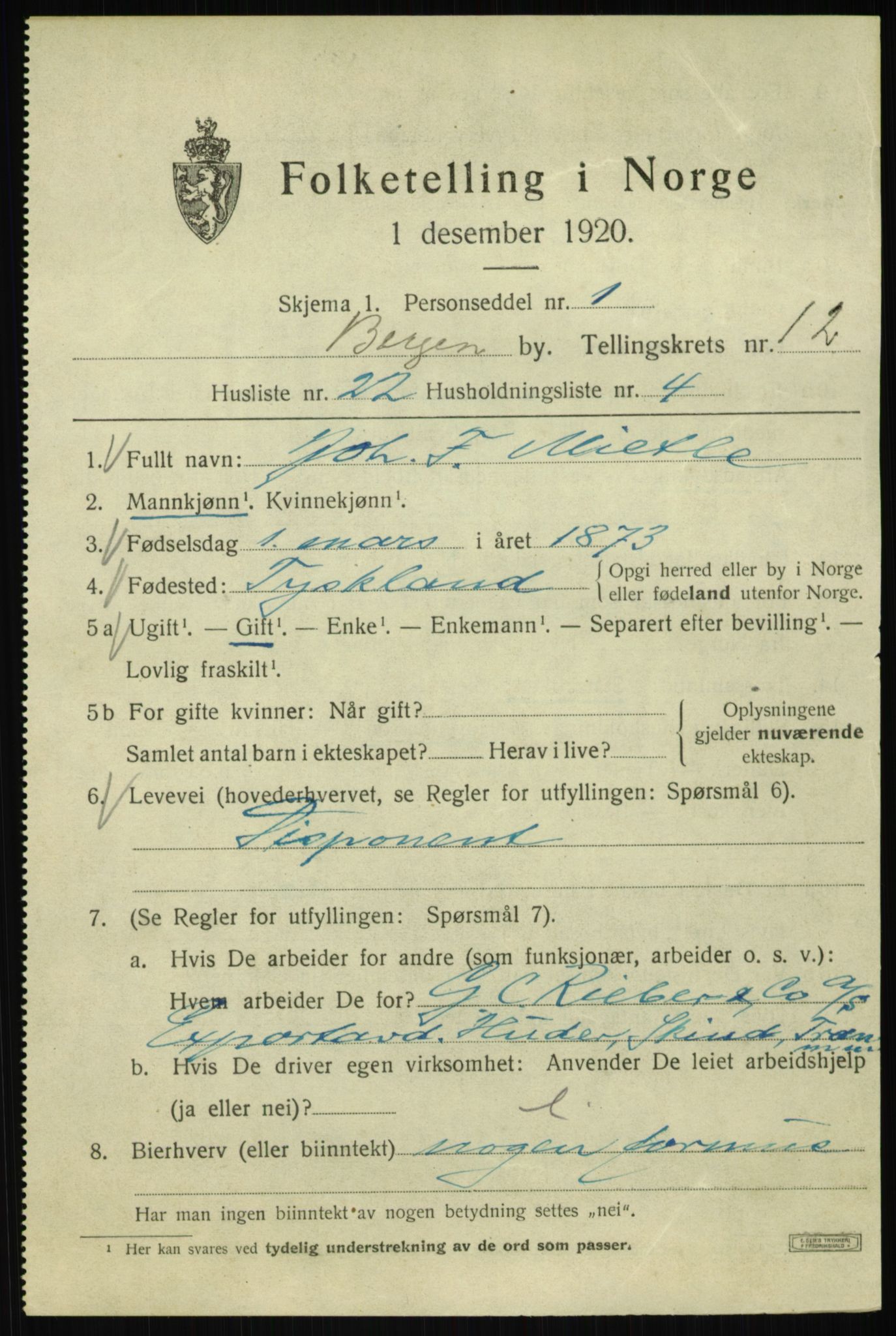 SAB, 1920 census for Bergen, 1920, p. 74326