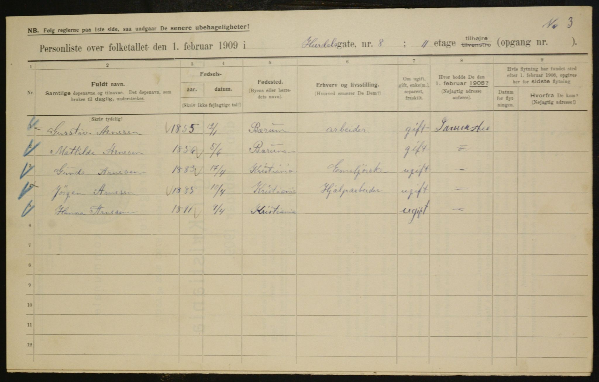 OBA, Municipal Census 1909 for Kristiania, 1909, p. 38413