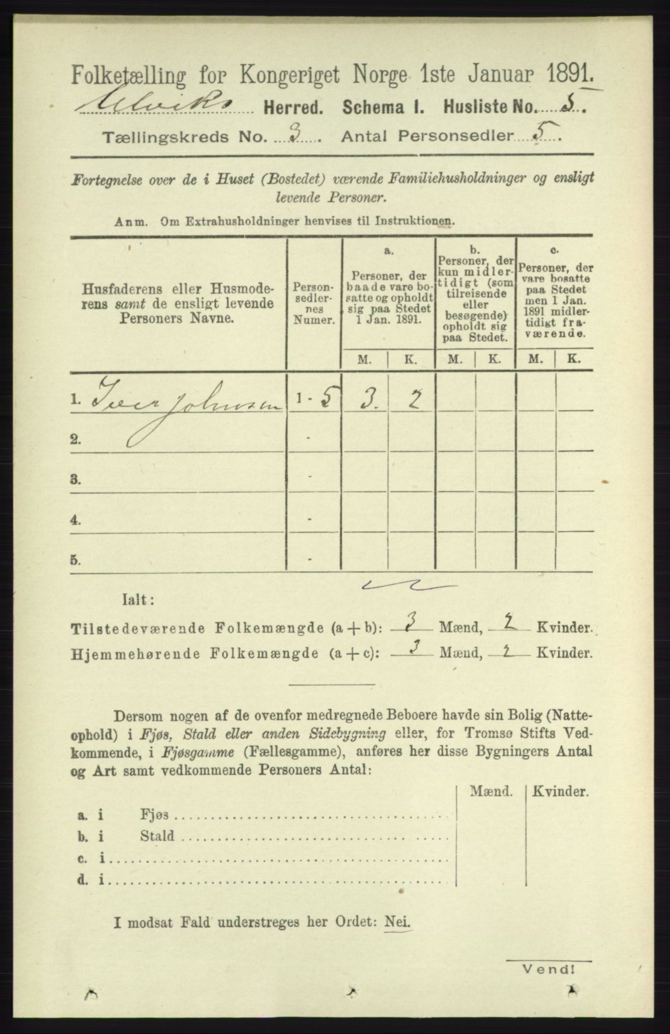 RA, 1891 census for 1233 Ulvik, 1891, p. 321