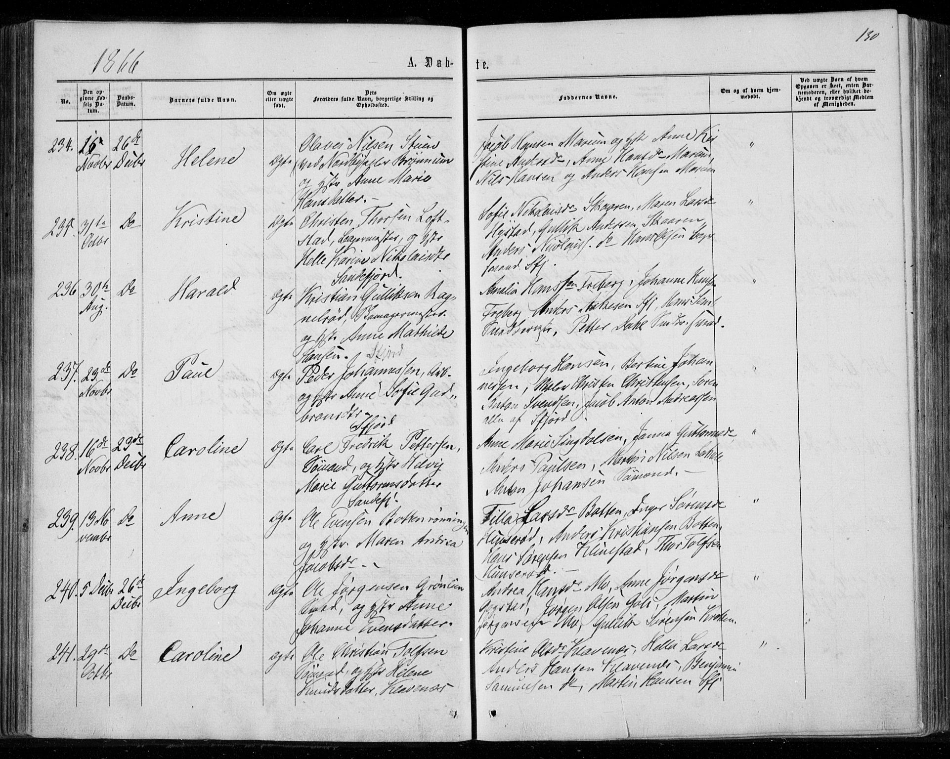 Sandar kirkebøker, AV/SAKO-A-243/F/Fa/L0008: Parish register (official) no. 8, 1862-1871, p. 130