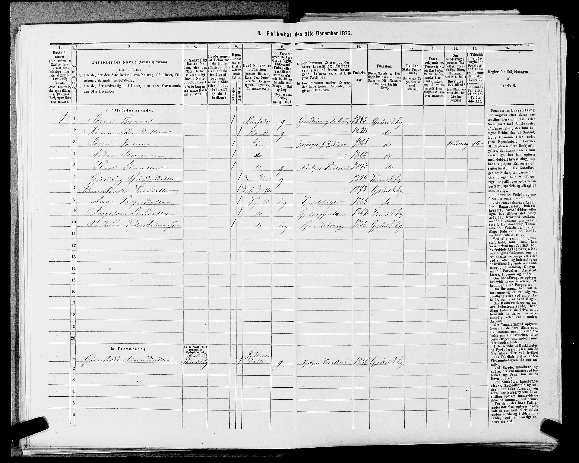 SAST, 1875 census for 1121P Lye, 1875, p. 883