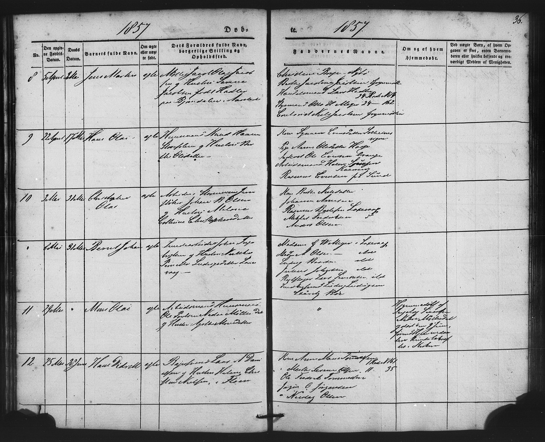 St. Jørgens hospital og Årstad sokneprestembete, AV/SAB-A-99934: Parish register (copy) no. A 2, 1843-1863, p. 36