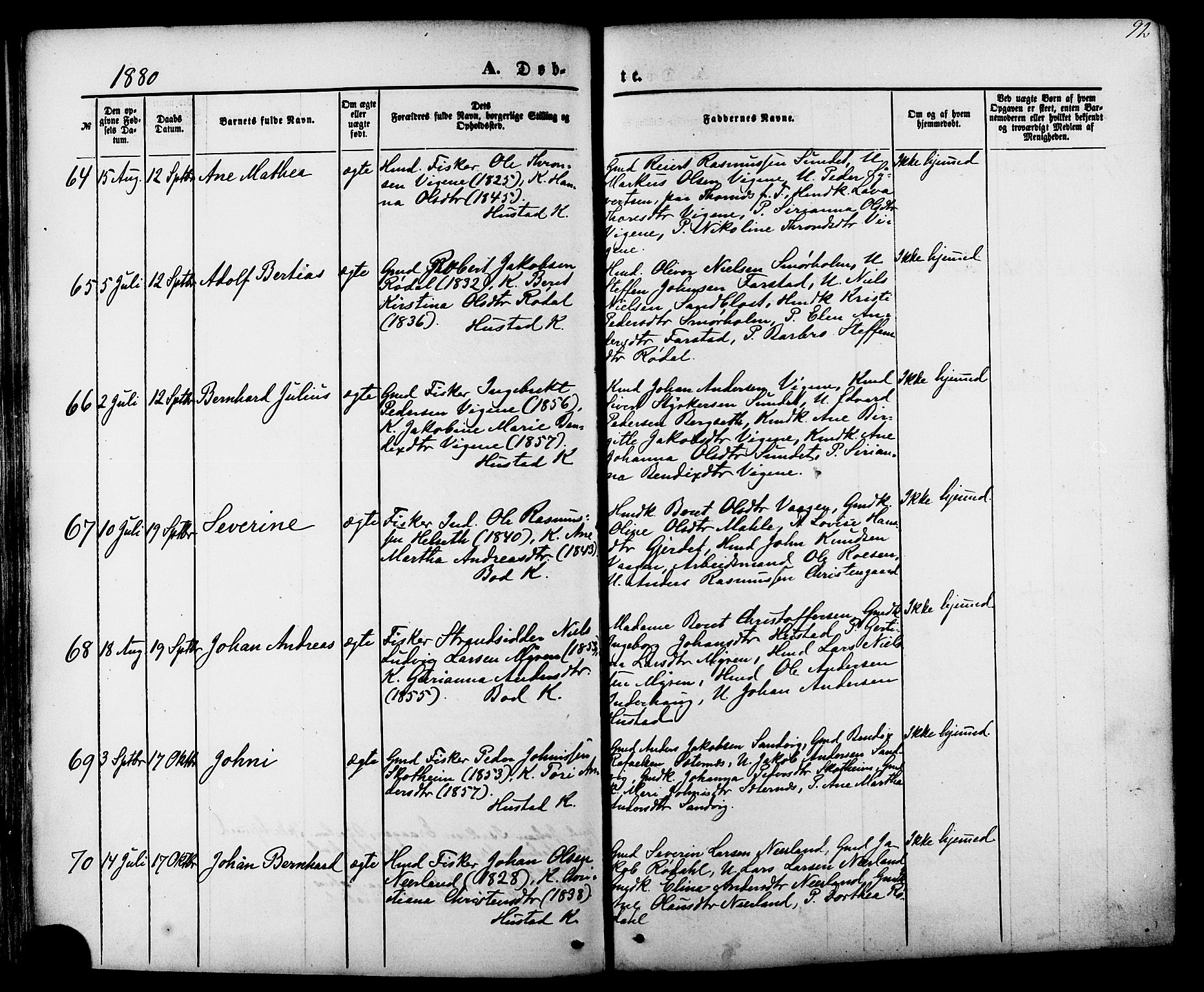 Ministerialprotokoller, klokkerbøker og fødselsregistre - Møre og Romsdal, SAT/A-1454/566/L0768: Parish register (official) no. 566A07, 1869-1881, p. 92