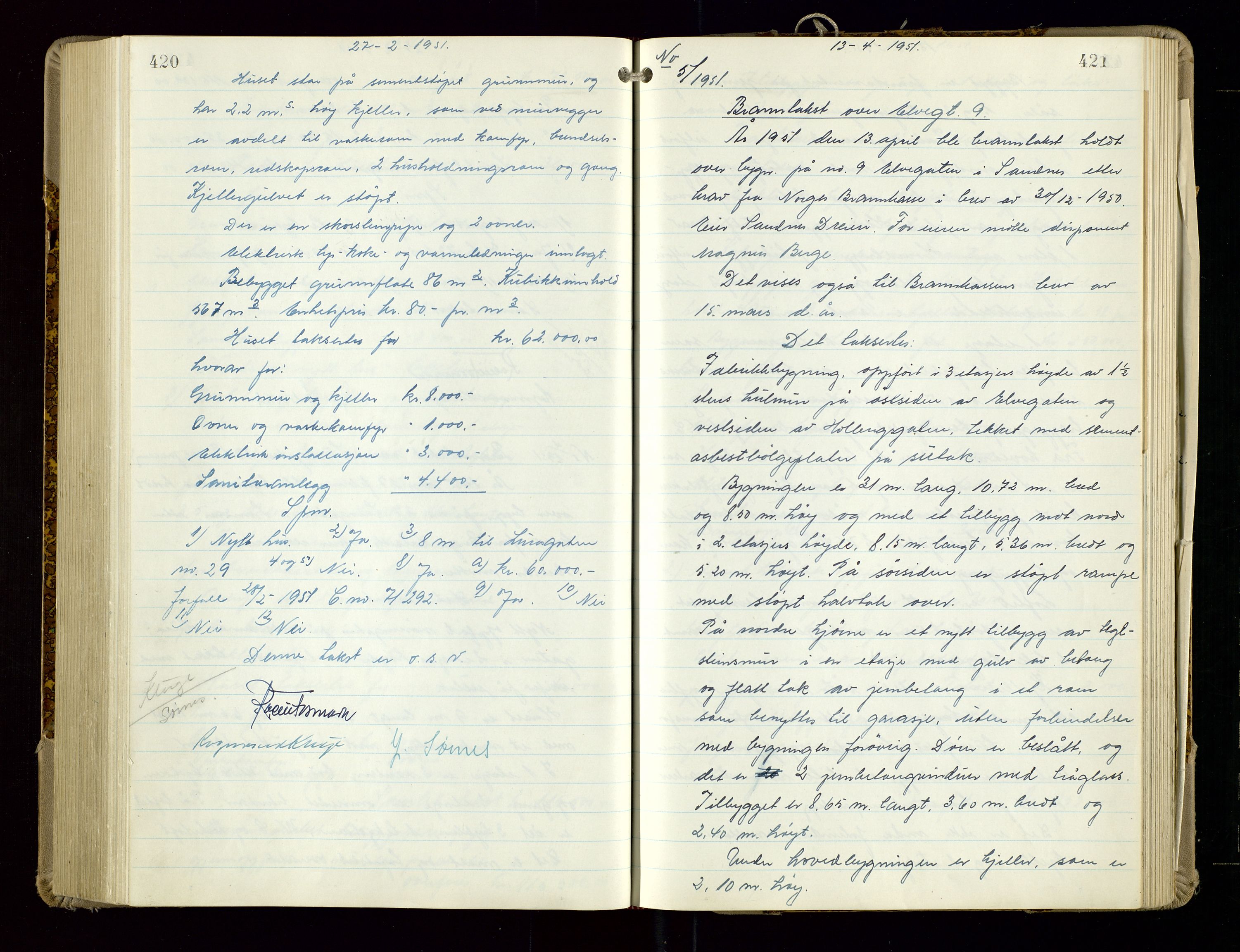Sandnes lensmannskontor, AV/SAST-A-100167/Goa/L0006: "Brandtakstprotokol", 1943-1954, p. 420-421