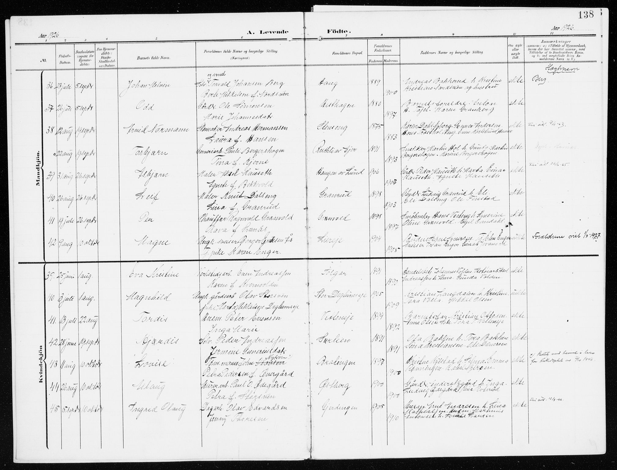 Furnes prestekontor, SAH/PREST-012/K/Ka/L0001: Parish register (official) no. 1, 1907-1935, p. 138
