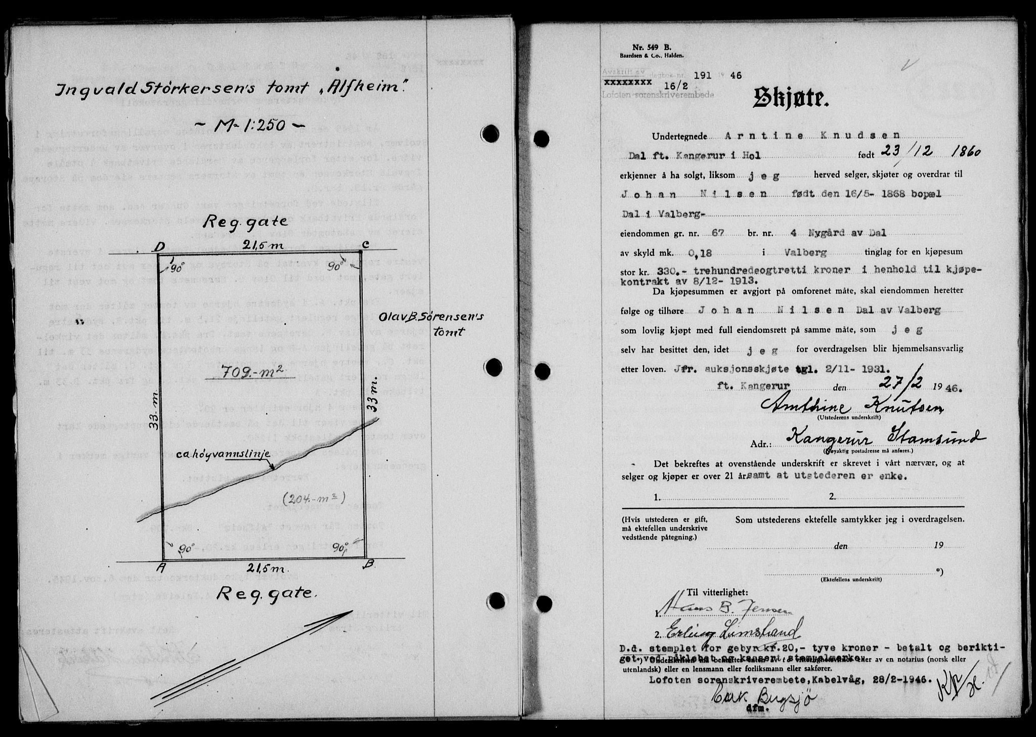 Lofoten sorenskriveri, SAT/A-0017/1/2/2C/L0013a: Mortgage book no. 13a, 1944-1946, Diary no: : 191/1946