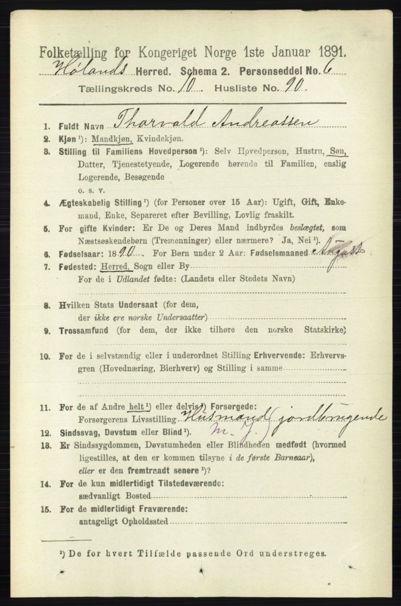 RA, 1891 census for 0221 Høland, 1891, p. 7190