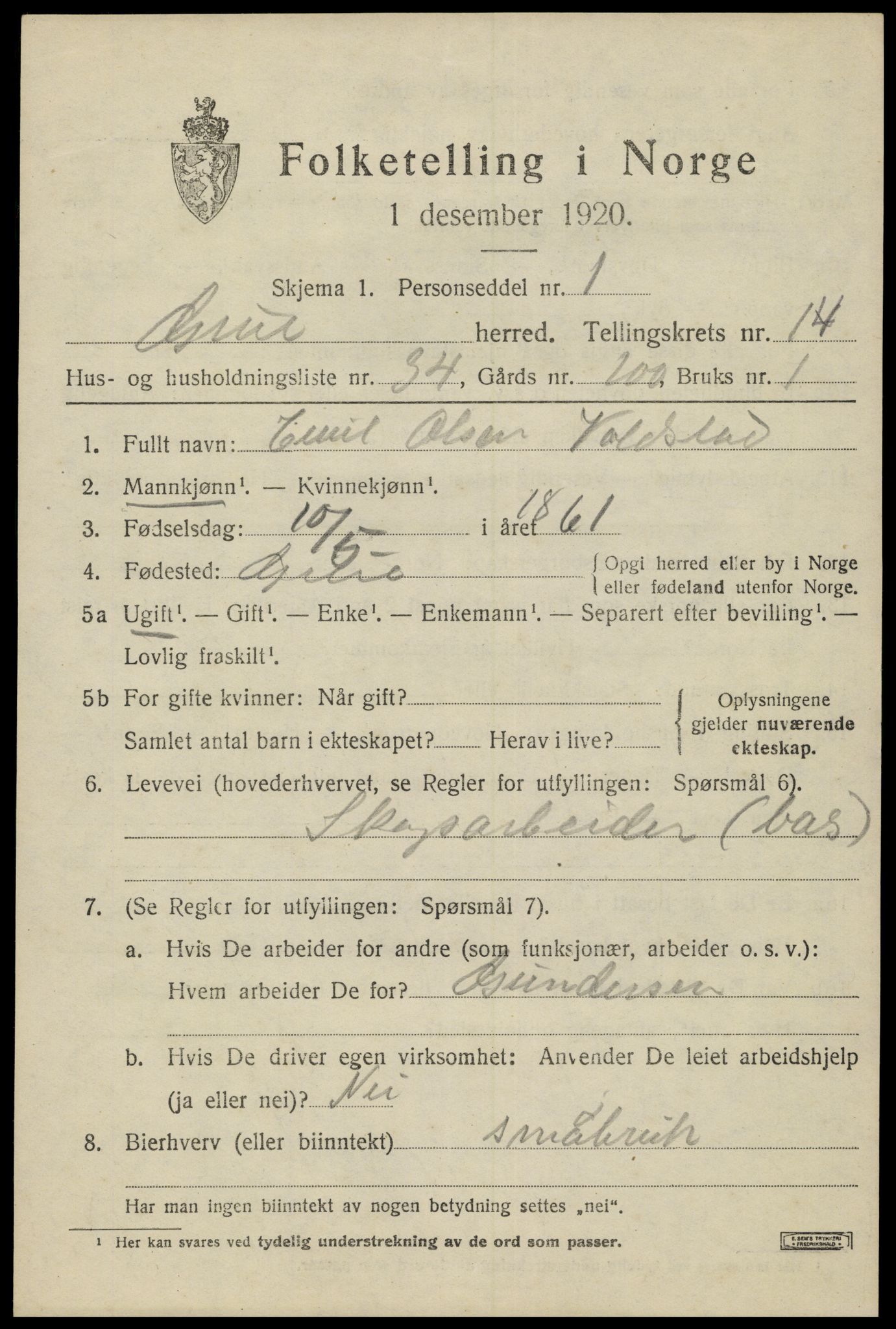 SAH, 1920 census for Grue, 1920, p. 13273