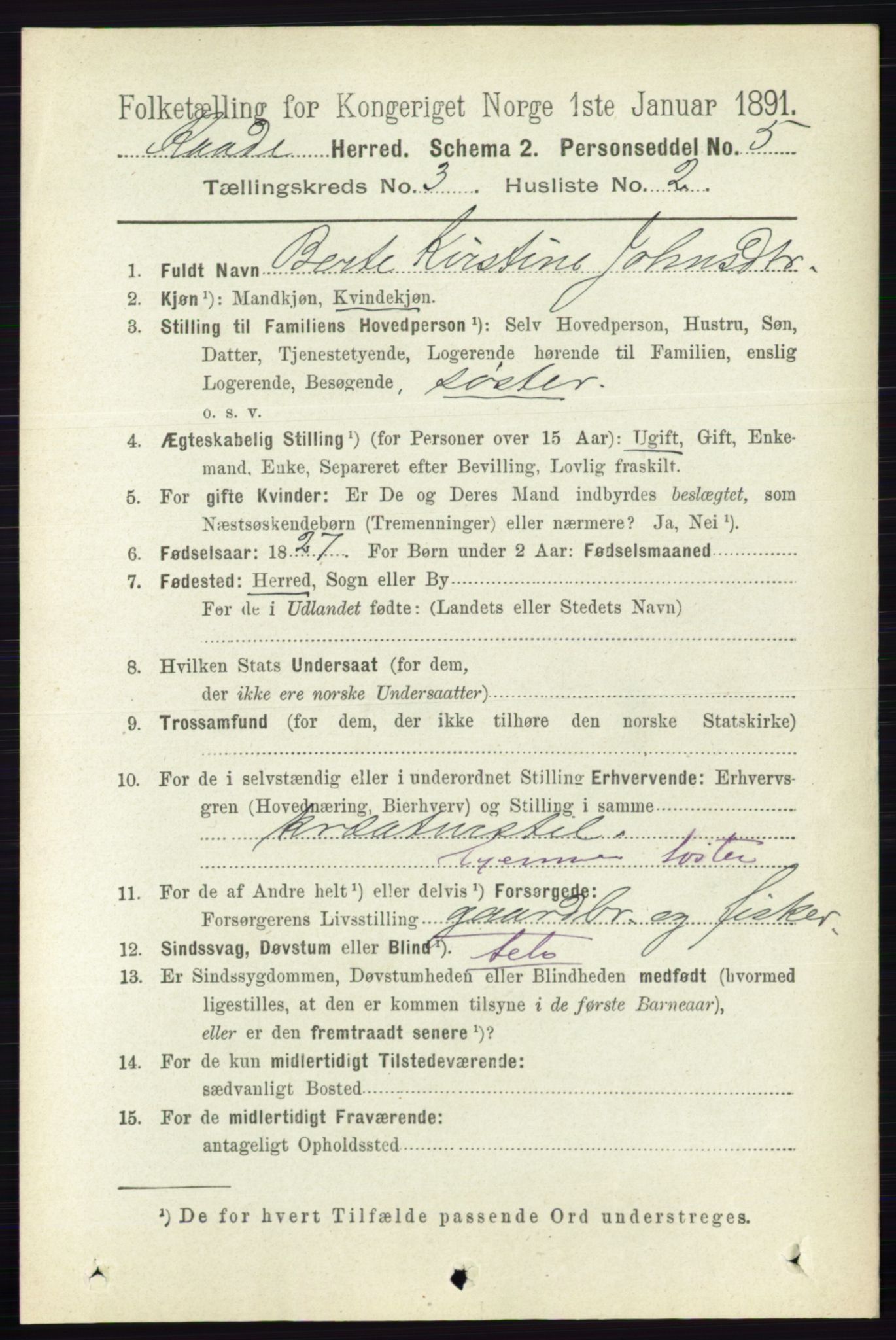 RA, 1891 census for 0135 Råde, 1891, p. 1215