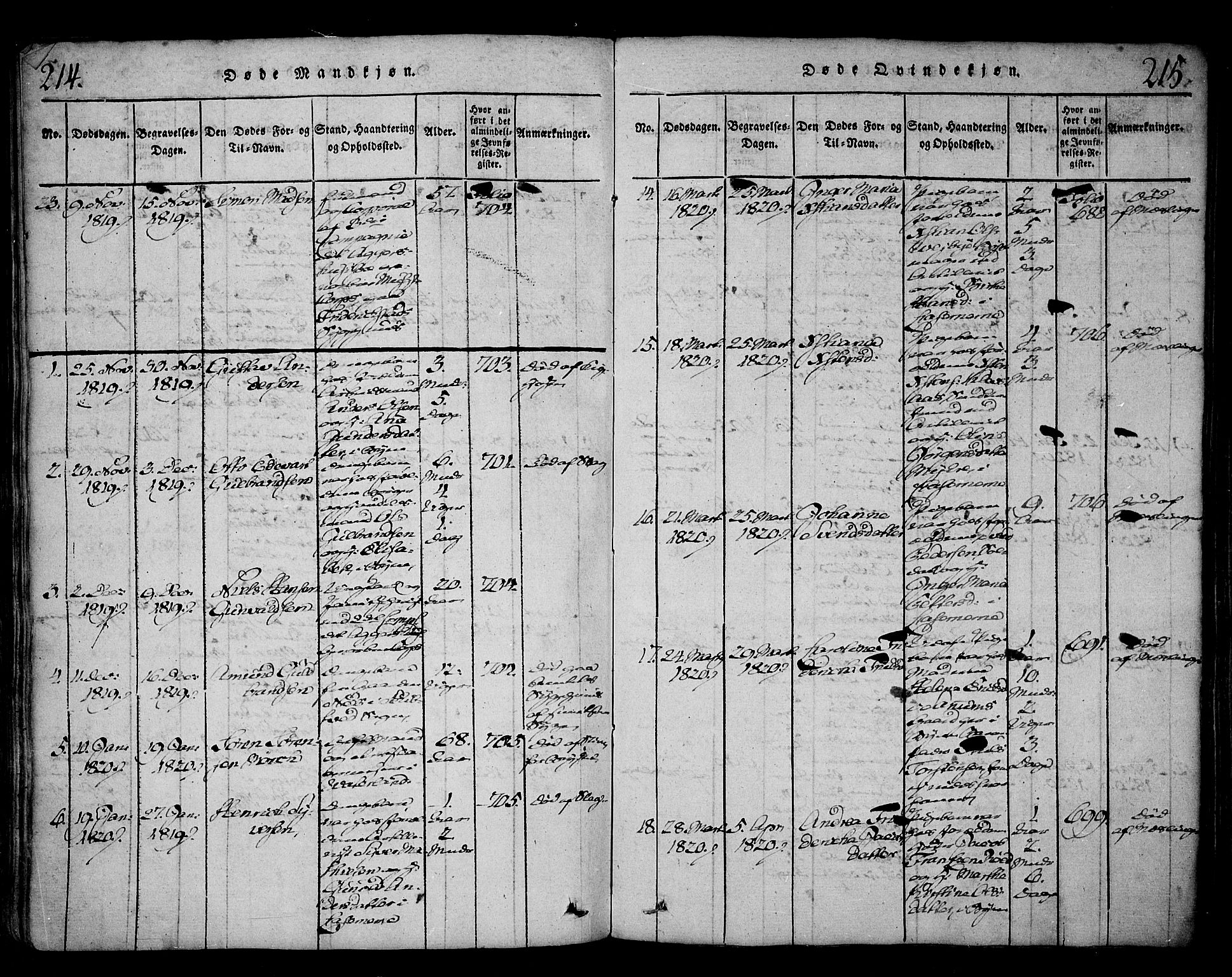 Fredrikstad prestekontor Kirkebøker, SAO/A-11082/F/Fa/L0004: Parish register (official) no. 4, 1816-1834, p. 214-215