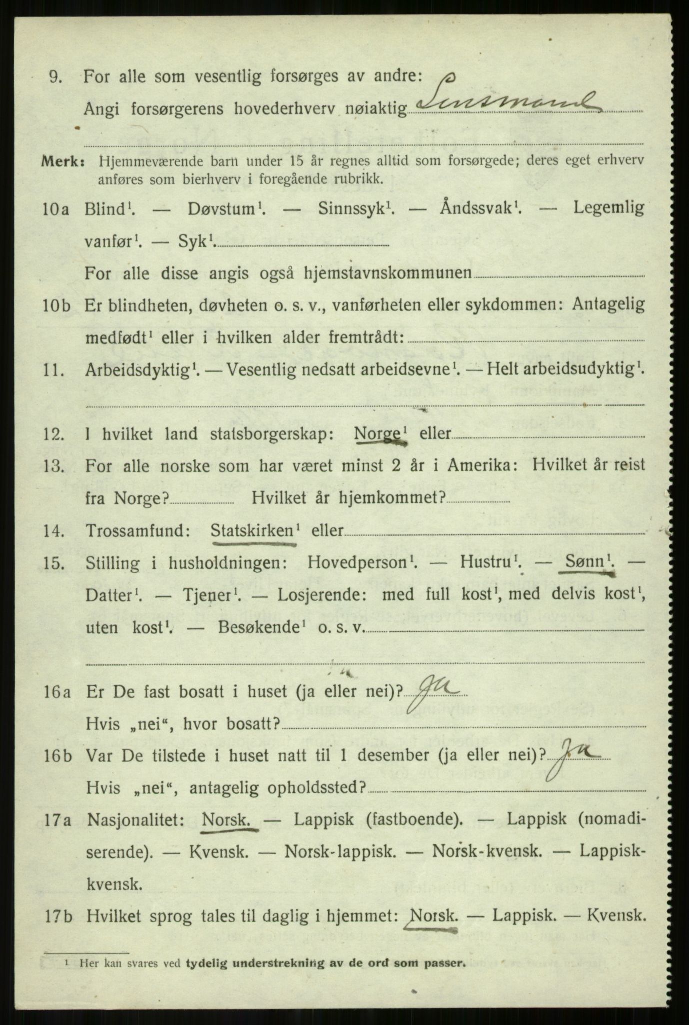 SATØ, 1920 census for Salangen, 1920, p. 3307