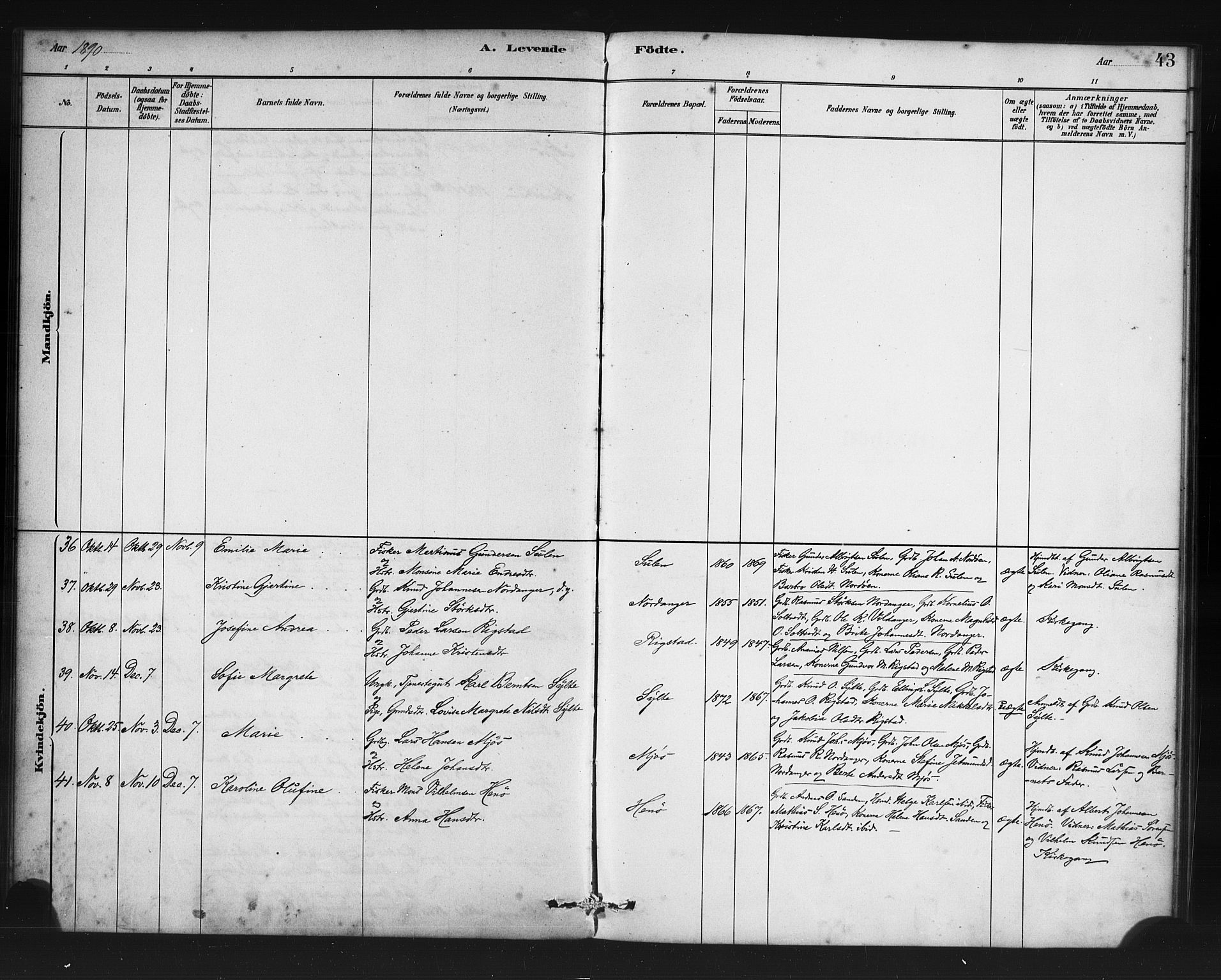 Manger sokneprestembete, AV/SAB-A-76801/H/Haa: Parish register (official) no. C 1, 1881-1890, p. 43