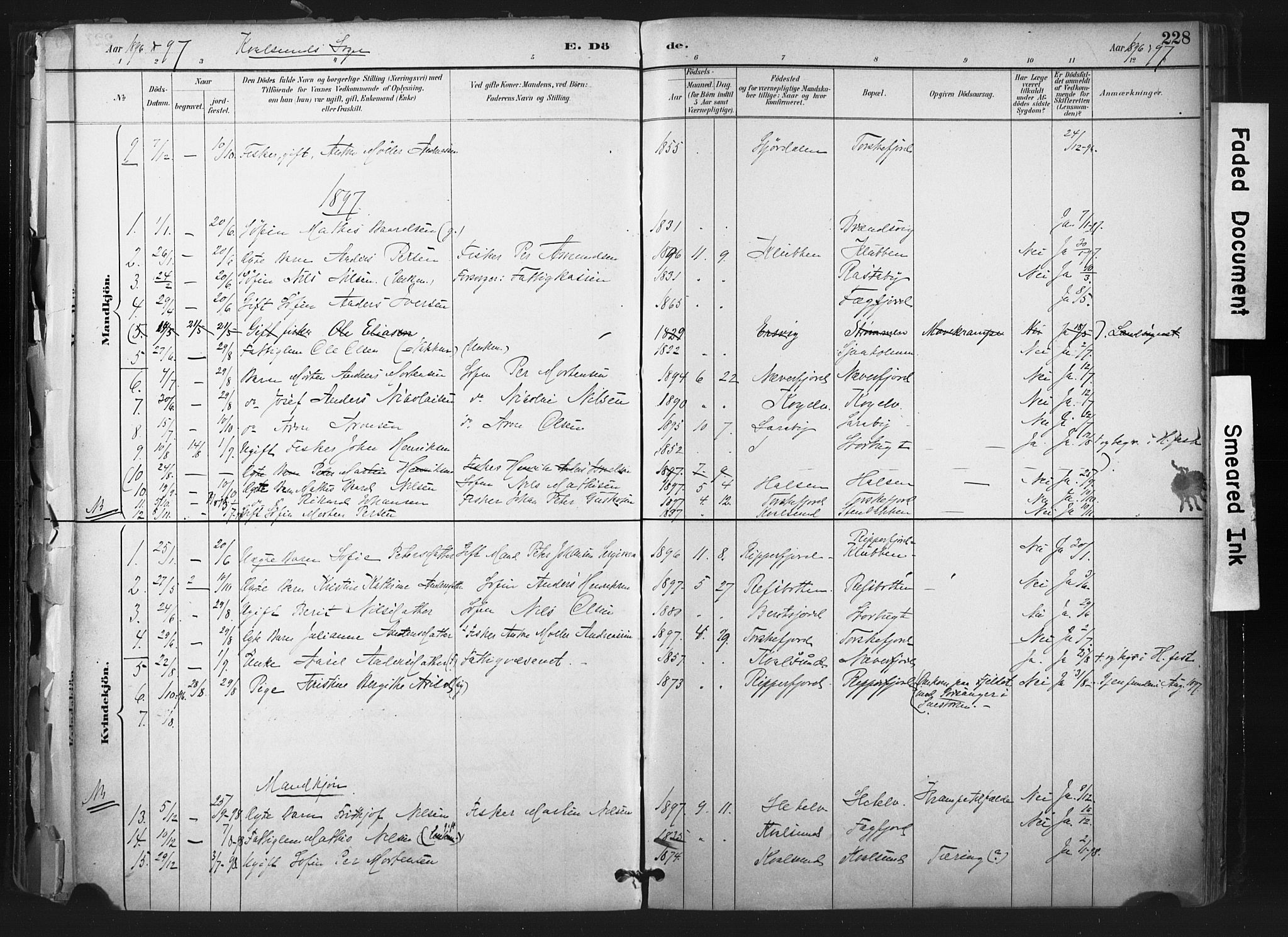 Hammerfest sokneprestkontor, AV/SATØ-S-1347/H/Ha/L0011.kirke: Parish register (official) no. 11 /2, 1885-1897, p. 228