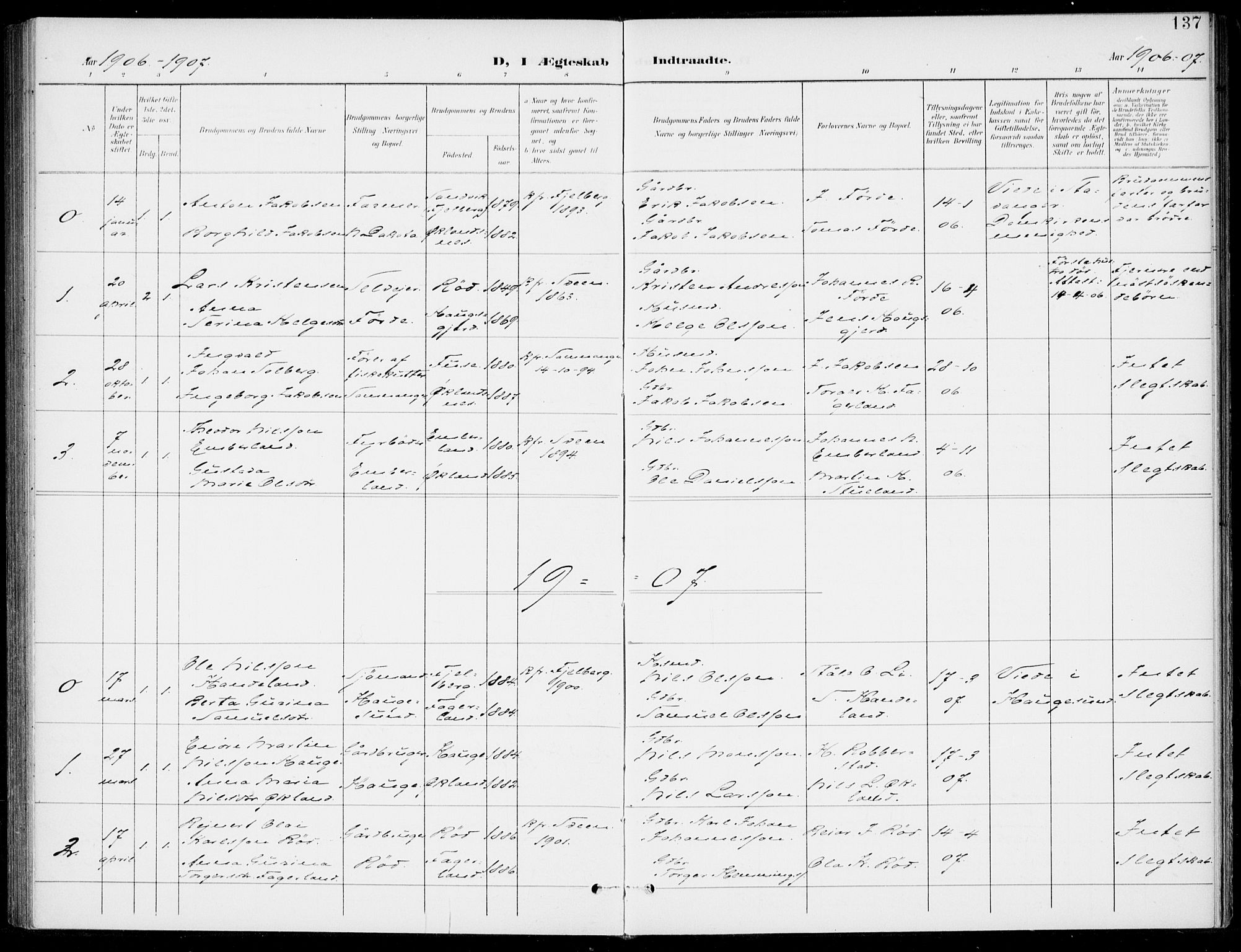 Sveio Sokneprestembete, AV/SAB-A-78501/H/Haa: Parish register (official) no. C 3, 1899-1916, p. 137