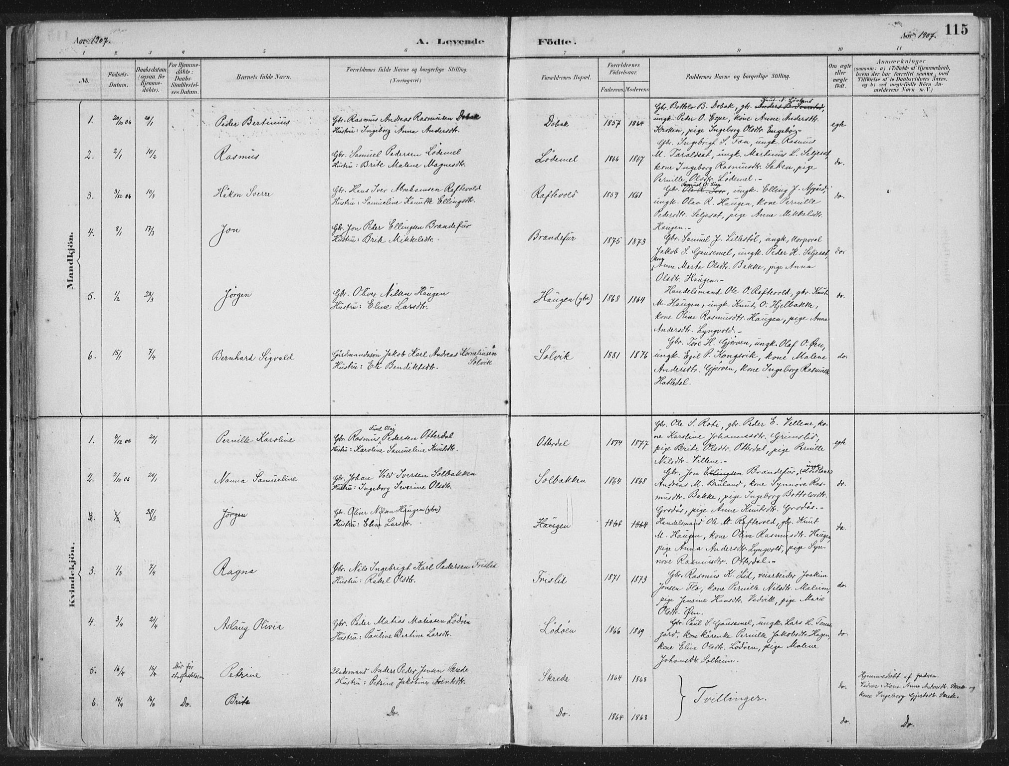 Hornindal sokneprestembete, AV/SAB-A-82401/H/Haa/Haaa/L0003/0001: Parish register (official) no. A 3A, 1887-1917, p. 115