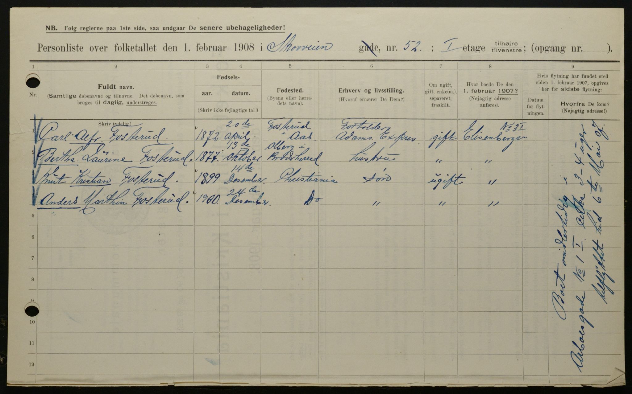 OBA, Municipal Census 1908 for Kristiania, 1908, p. 87256