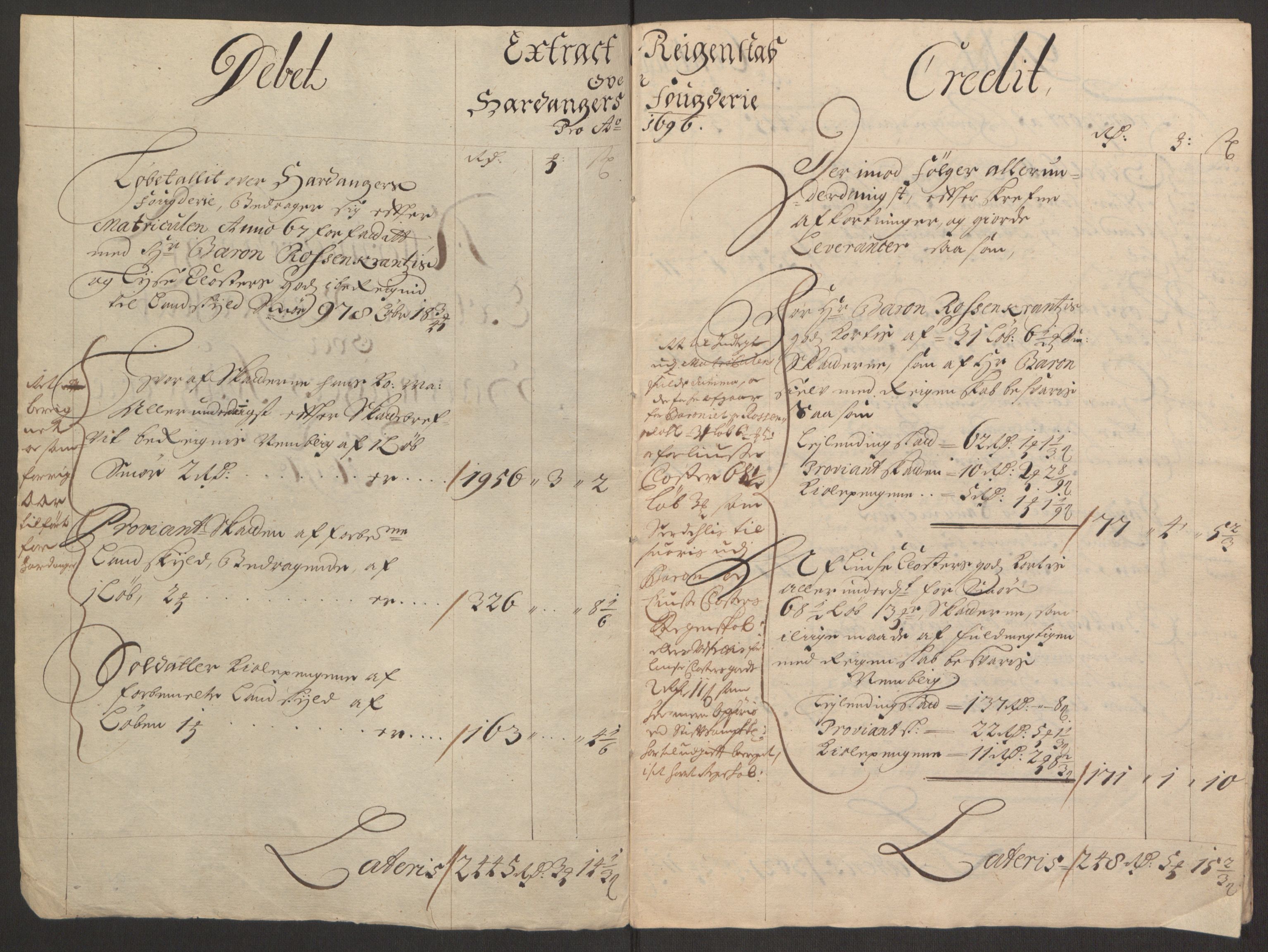 Rentekammeret inntil 1814, Reviderte regnskaper, Fogderegnskap, RA/EA-4092/R48/L2976: Fogderegnskap Sunnhordland og Hardanger, 1695-1696, p. 423