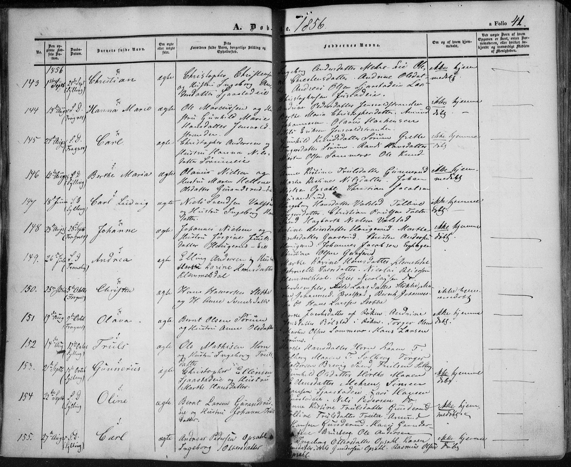 Lier kirkebøker, AV/SAKO-A-230/F/Fa/L0012: Parish register (official) no. I 12, 1854-1864, p. 41