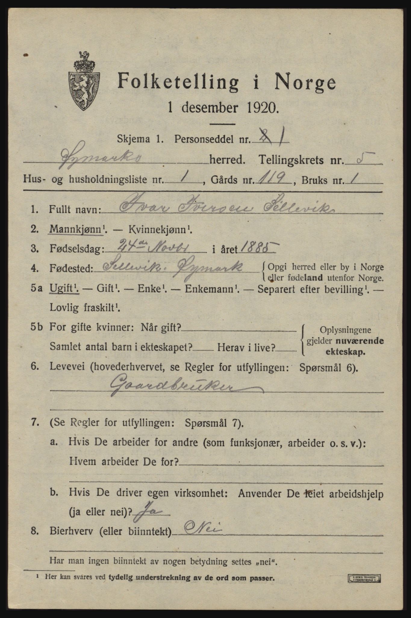 SAO, 1920 census for Øymark, 1920, p. 3725