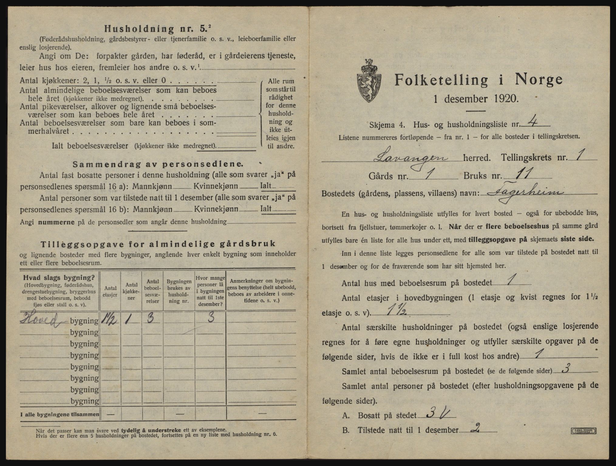 SATØ, 1920 census for Lavangen, 1920, p. 43