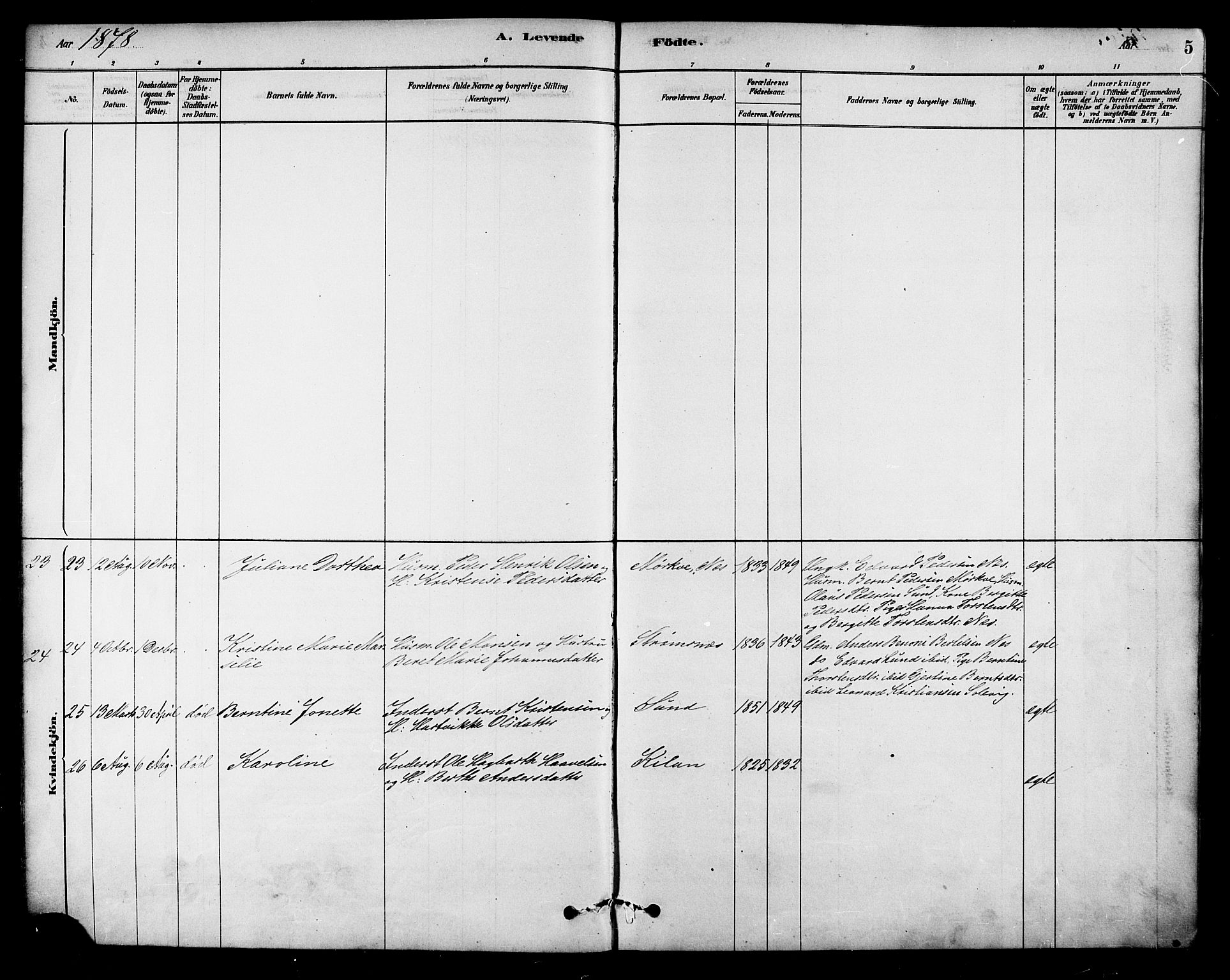 Ministerialprotokoller, klokkerbøker og fødselsregistre - Nordland, AV/SAT-A-1459/885/L1204: Parish register (official) no. 885A05, 1878-1892, p. 5