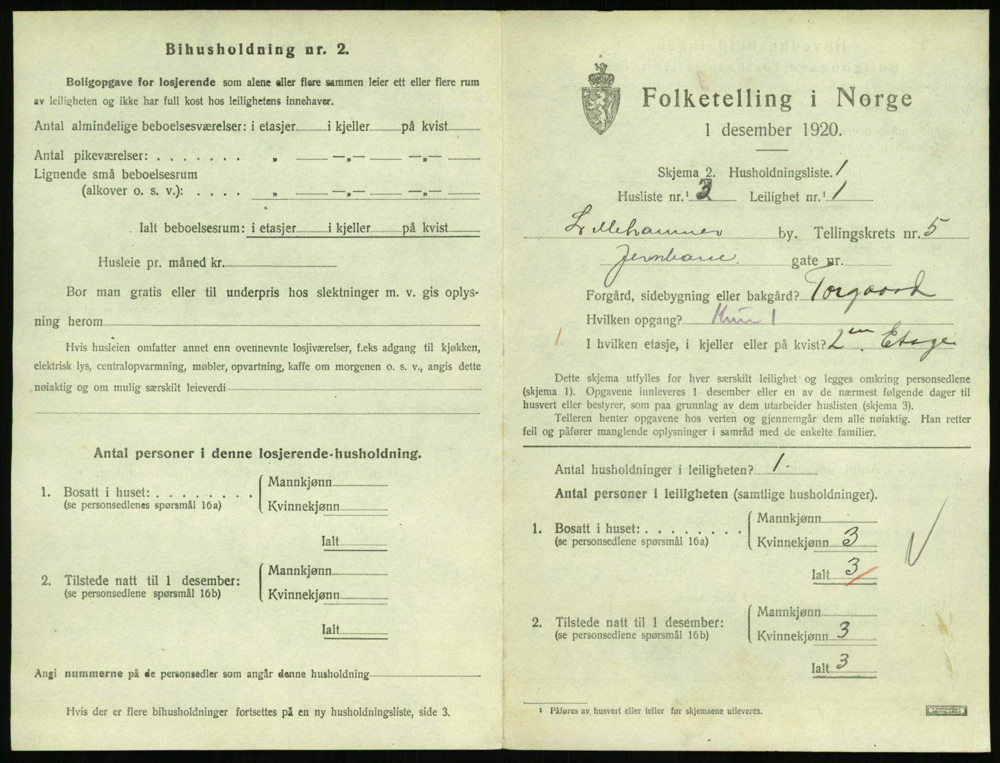 SAH, 1920 census for Lillehammer, 1920, p. 2206