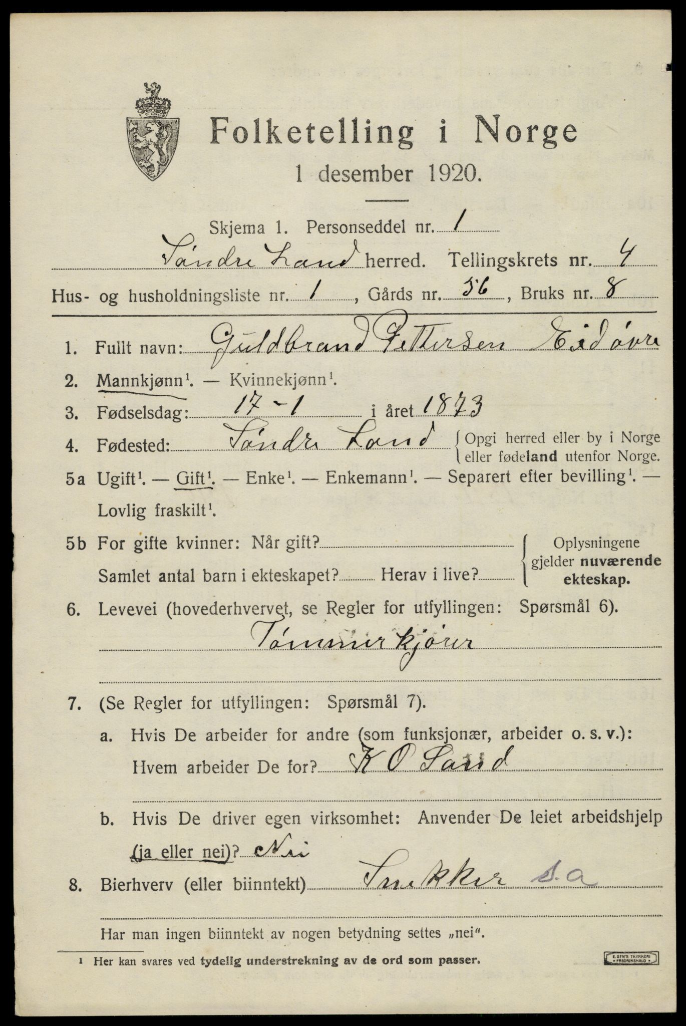 SAH, 1920 census for Søndre Land, 1920, p. 4675