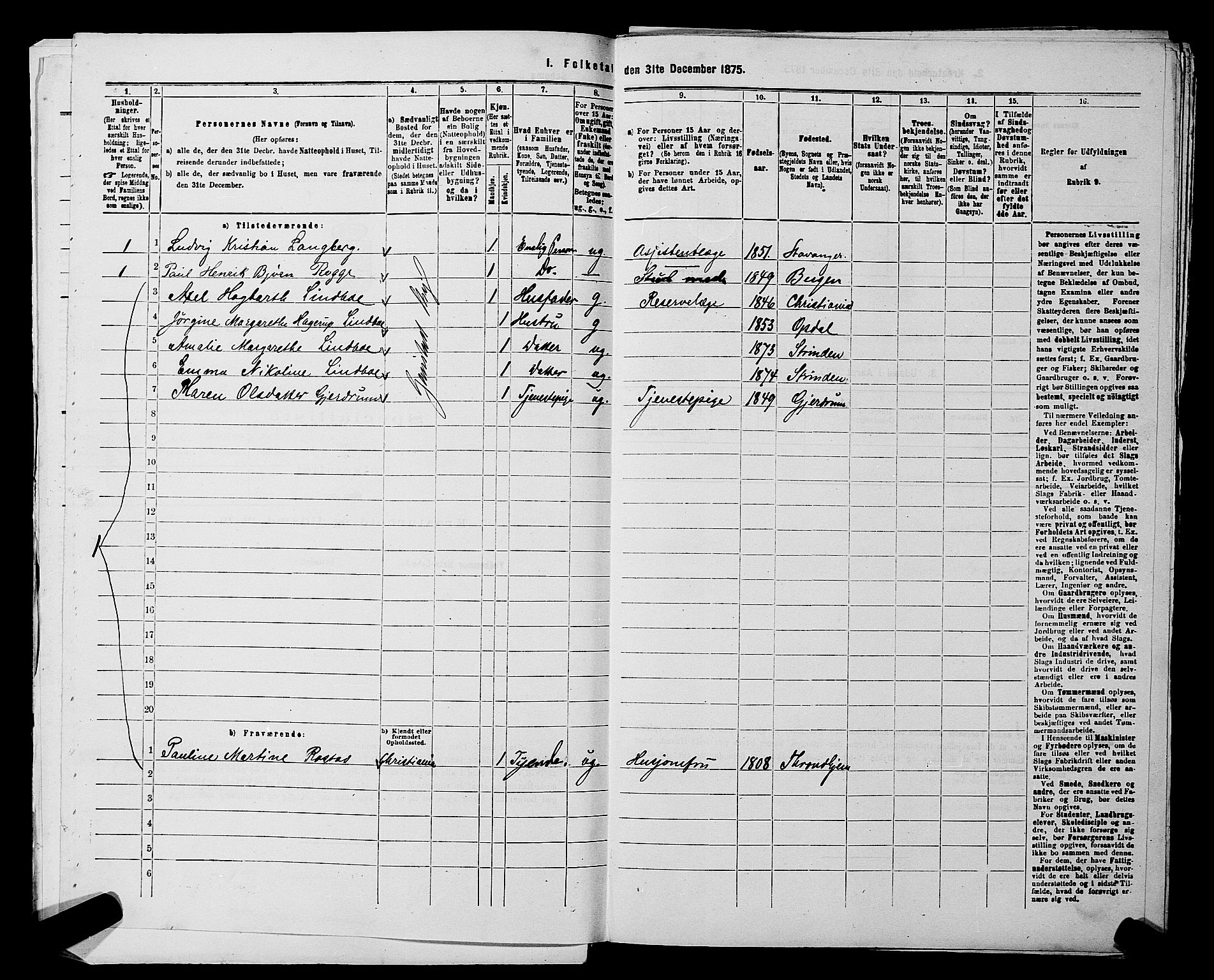 RA, 1875 census for 0218aP Vestre Aker, 1875, p. 1888