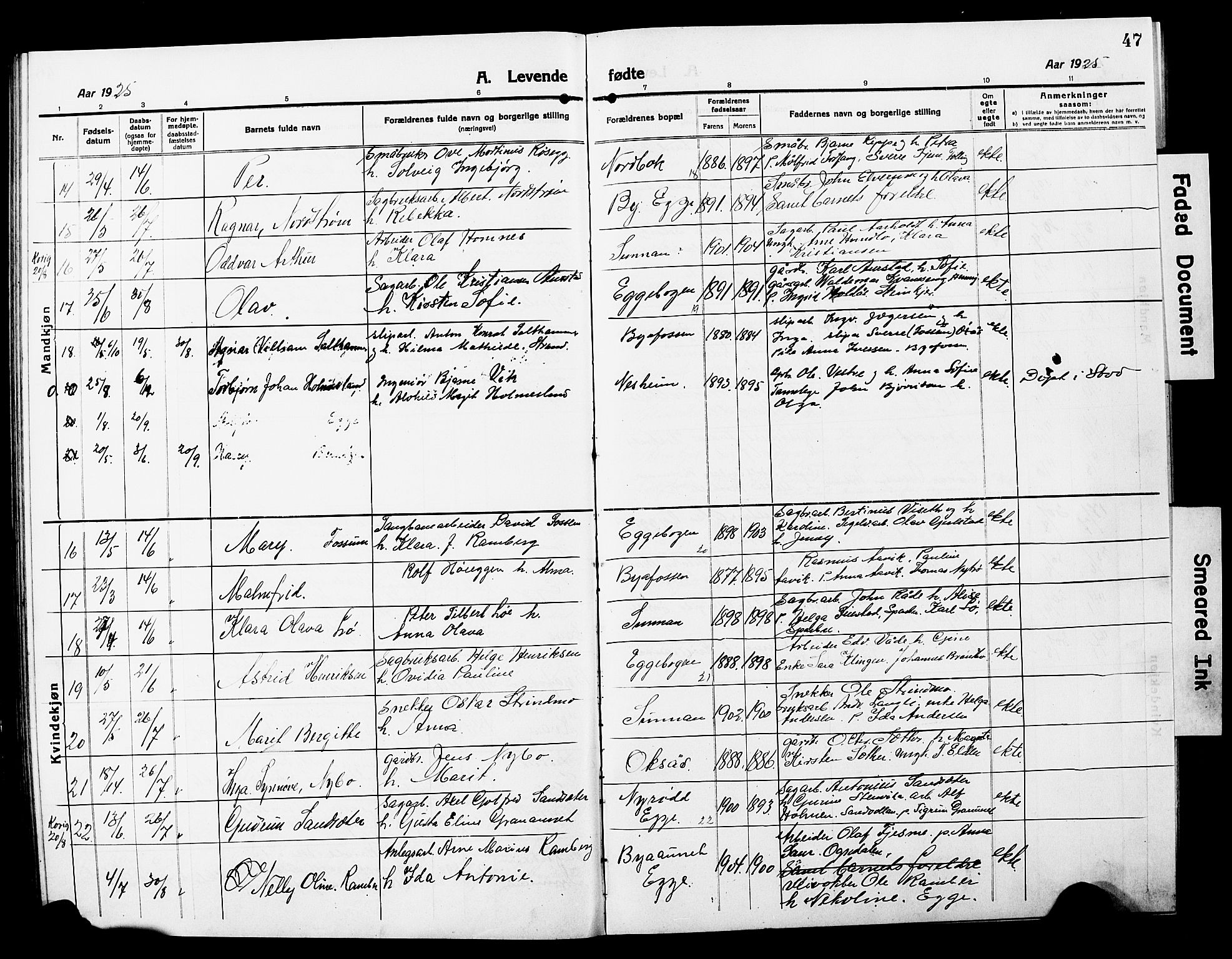 Ministerialprotokoller, klokkerbøker og fødselsregistre - Nord-Trøndelag, SAT/A-1458/740/L0382: Parish register (copy) no. 740C03, 1915-1927, p. 47