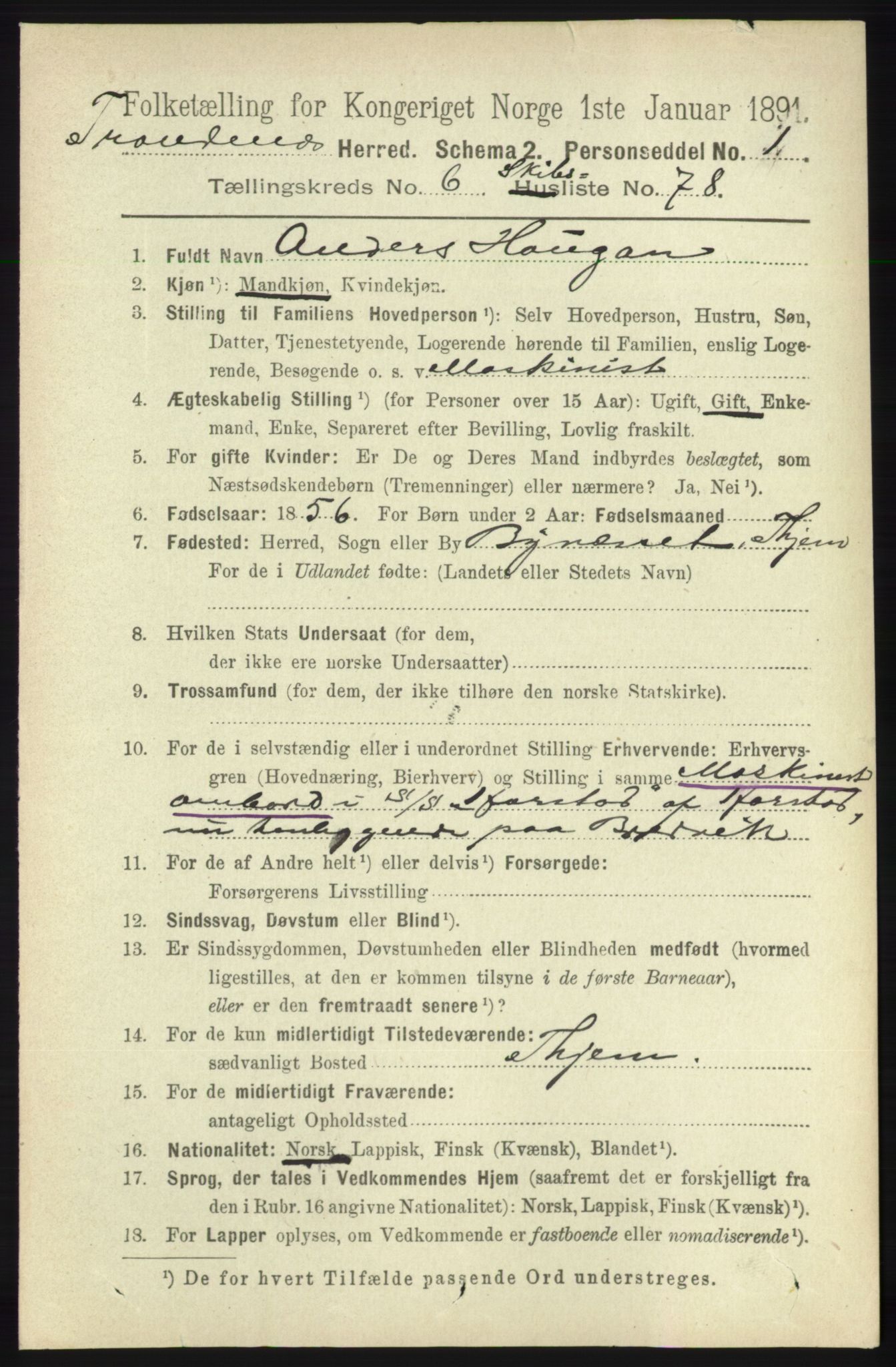 RA, 1891 census for 1914 Trondenes, 1891, p. 4319