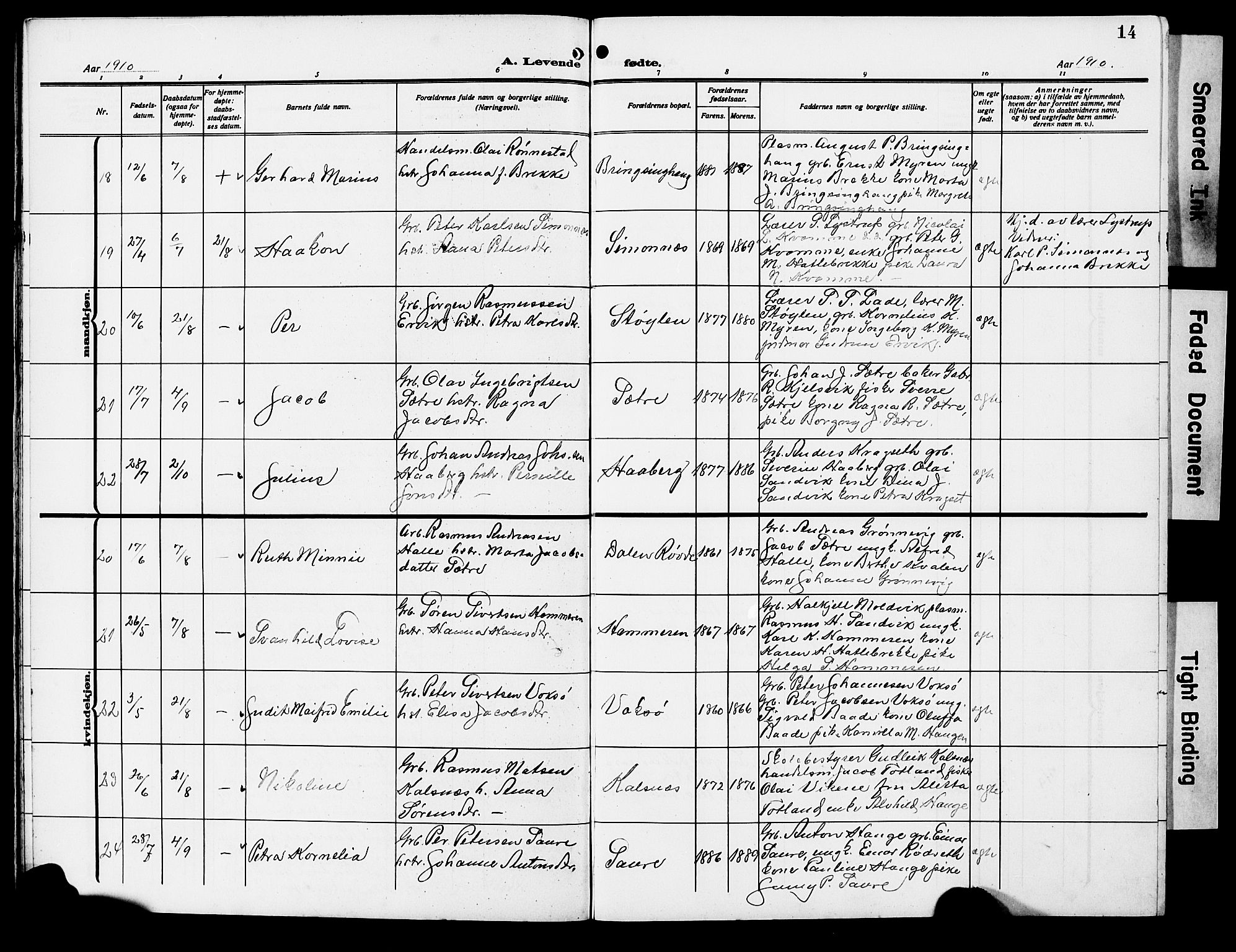 Ministerialprotokoller, klokkerbøker og fødselsregistre - Møre og Romsdal, AV/SAT-A-1454/503/L0050: Parish register (copy) no. 503C05, 1909-1922, p. 14