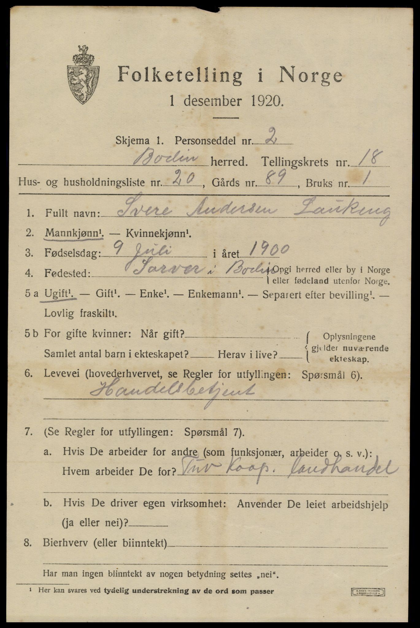 SAT, 1920 census for Bodin, 1920, p. 13032