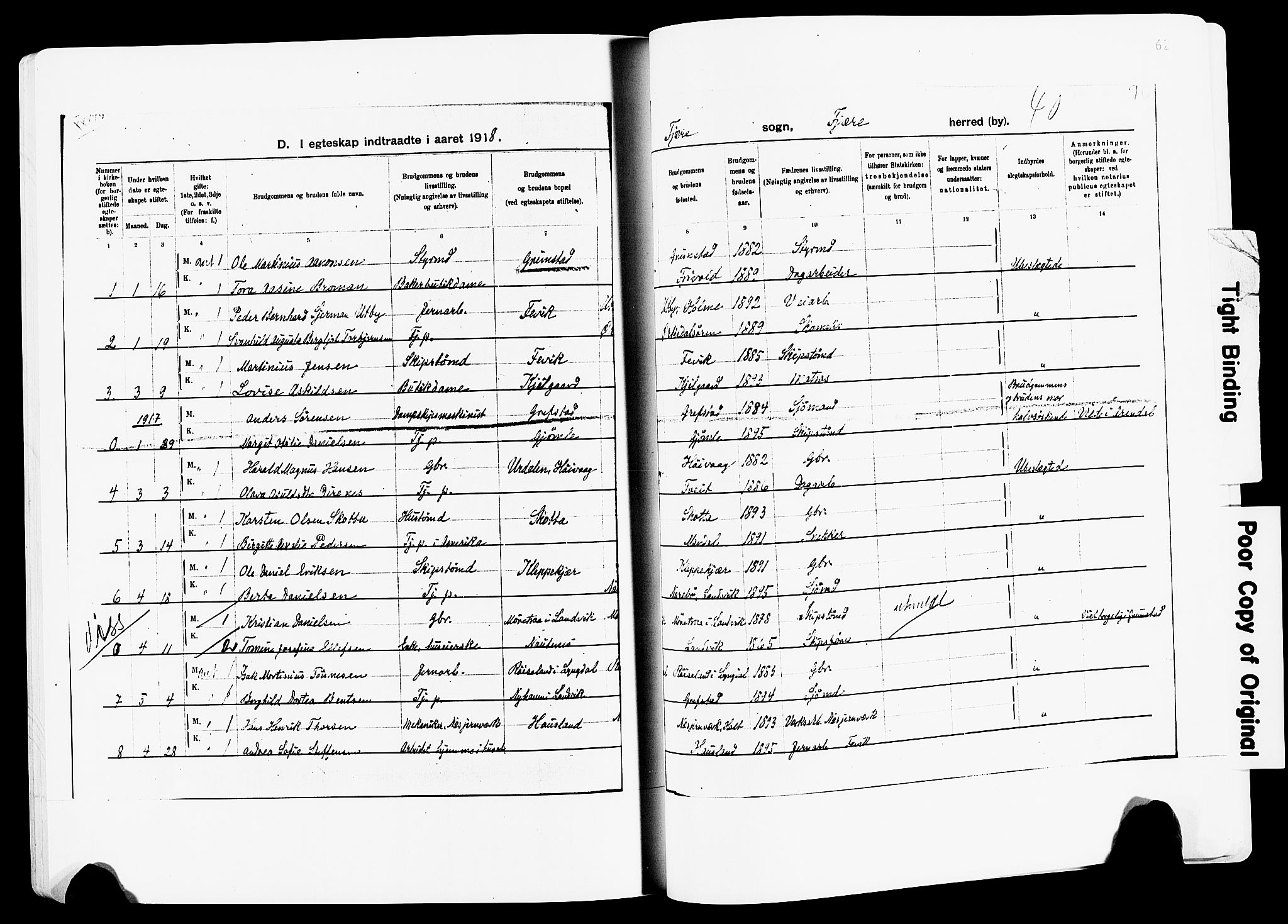 Fjære sokneprestkontor, SAK/1111-0011/F/Fa/L0003: Parish register (official) no. A 3.1, 1903-1920, p. 62