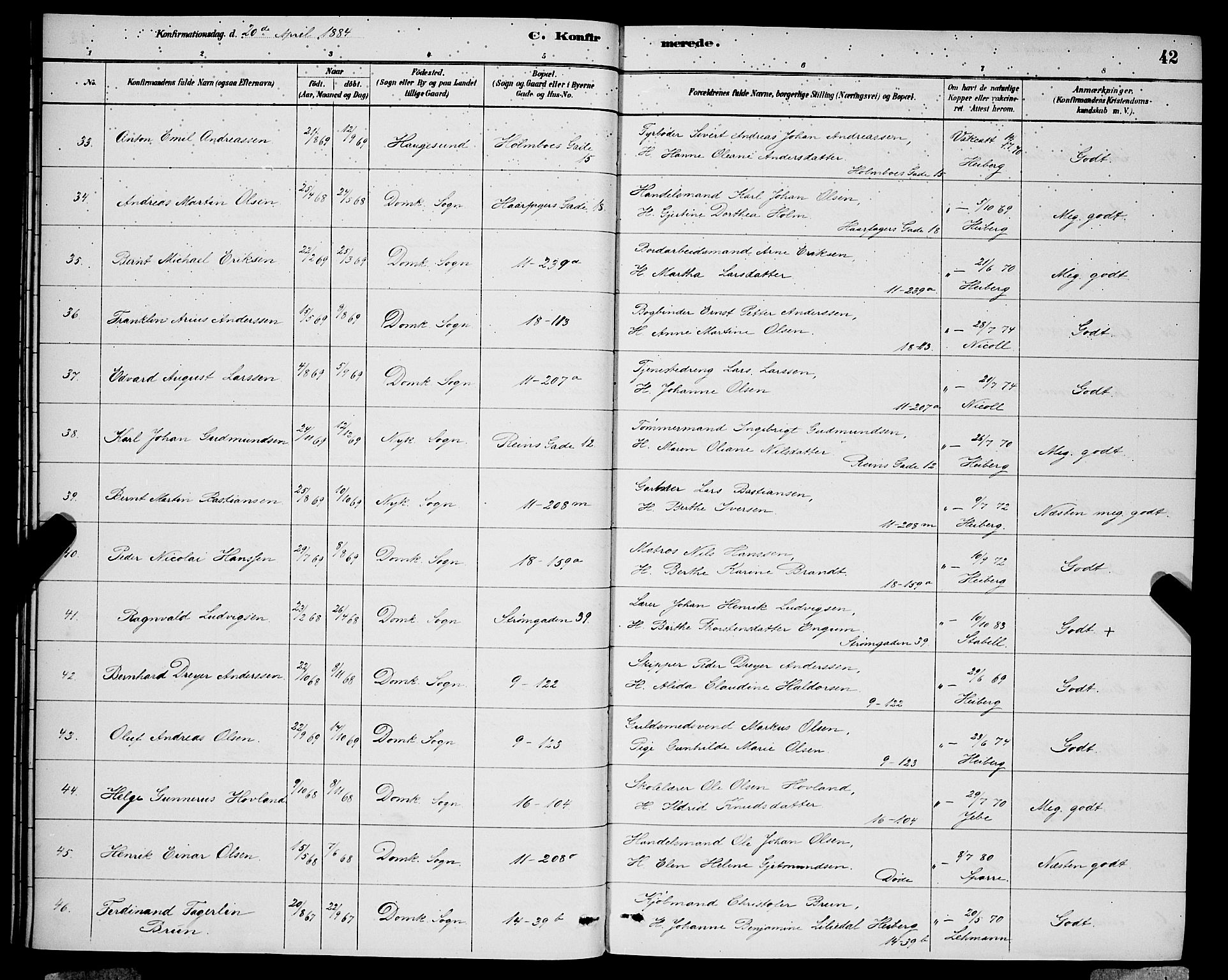 Domkirken sokneprestembete, AV/SAB-A-74801/H/Hab/L0024: Parish register (copy) no. C 4, 1880-1899, p. 42