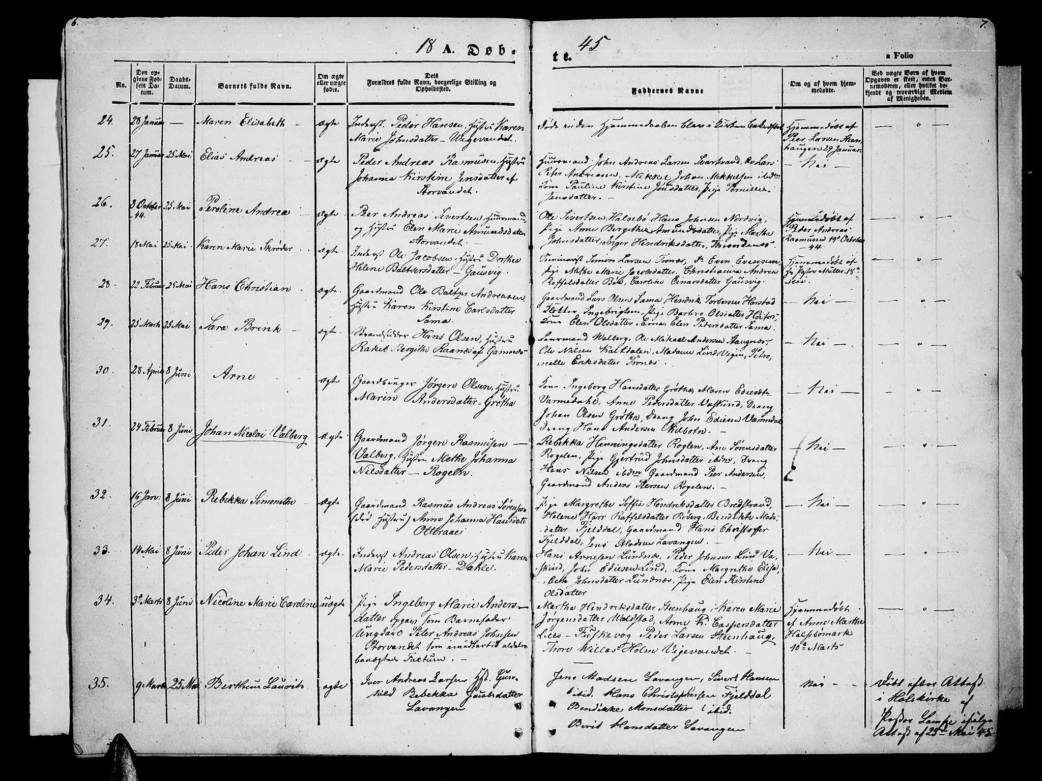 Trondenes sokneprestkontor, SATØ/S-1319/H/Hb/L0006klokker: Parish register (copy) no. 6, 1845-1855, p. 6-7