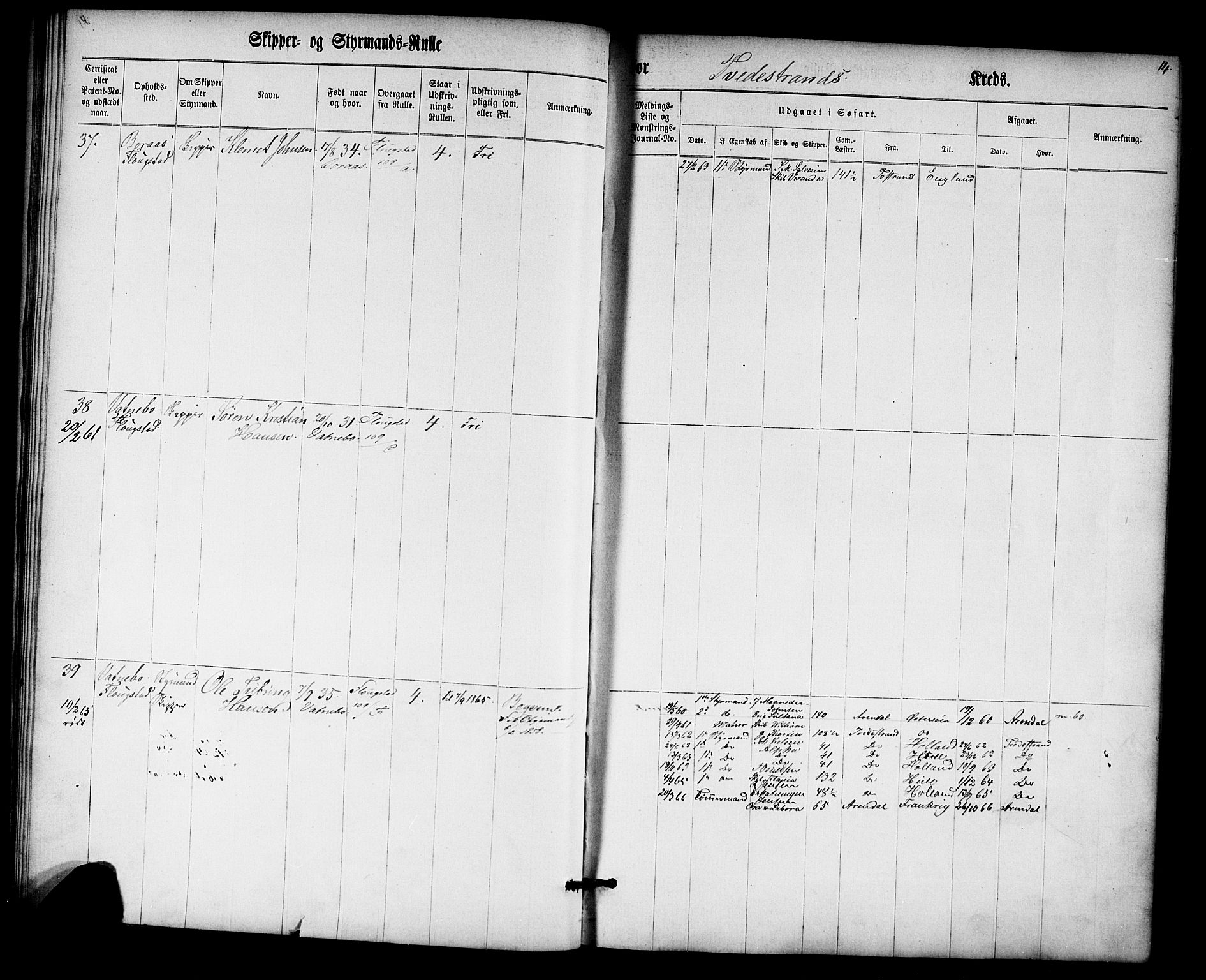 Tvedestrand mønstringskrets, AV/SAK-2031-0011/F/Fc/L0001: Skipper- og styrmannsrulle nr 1-435, U-43, 1860-1867, p. 31