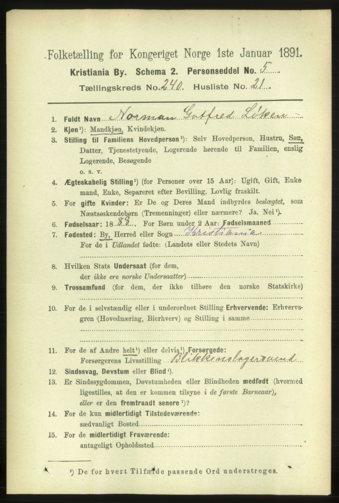 RA, 1891 census for 0301 Kristiania, 1891, p. 146248