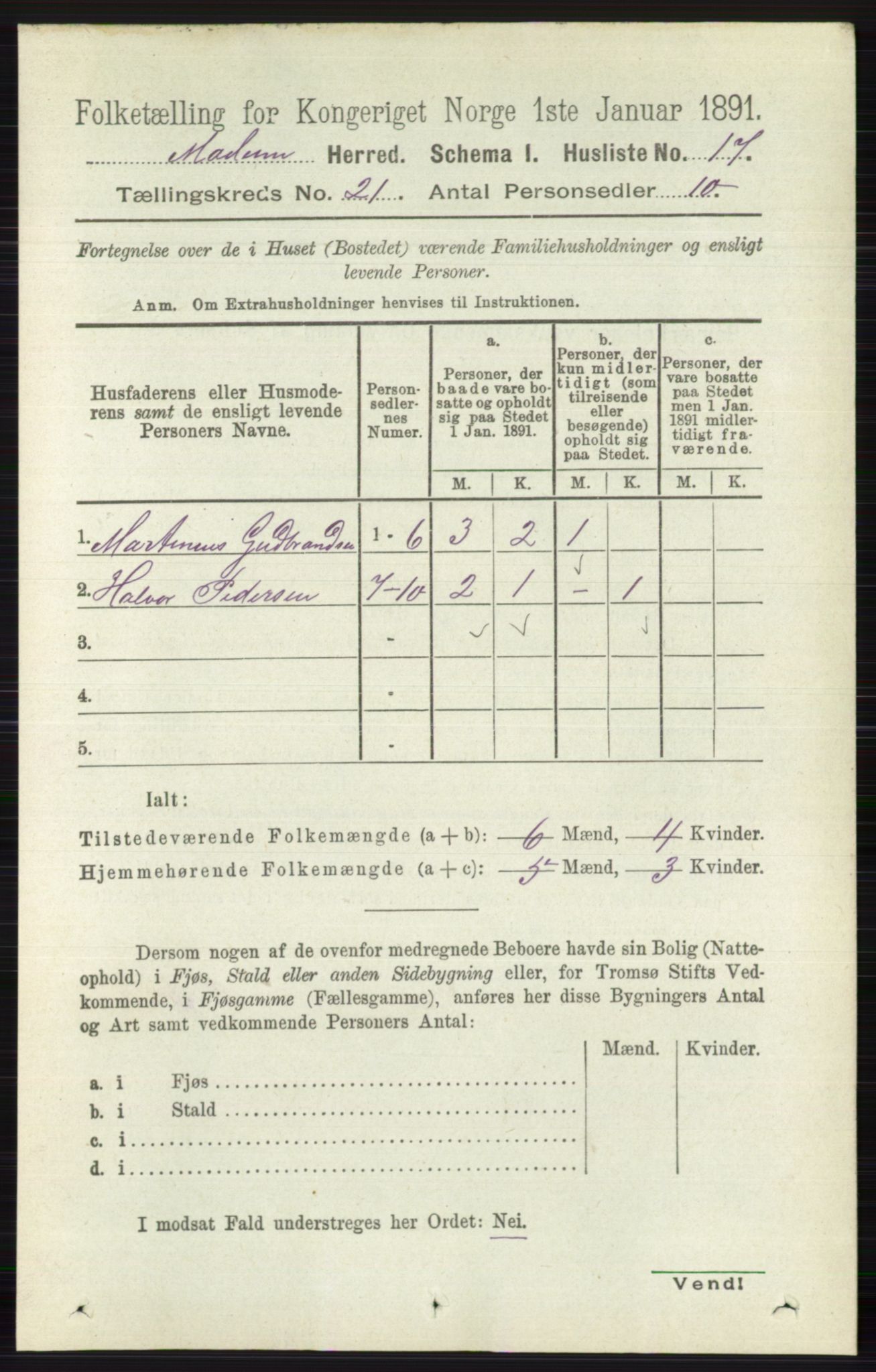 RA, 1891 census for 0623 Modum, 1891, p. 8079