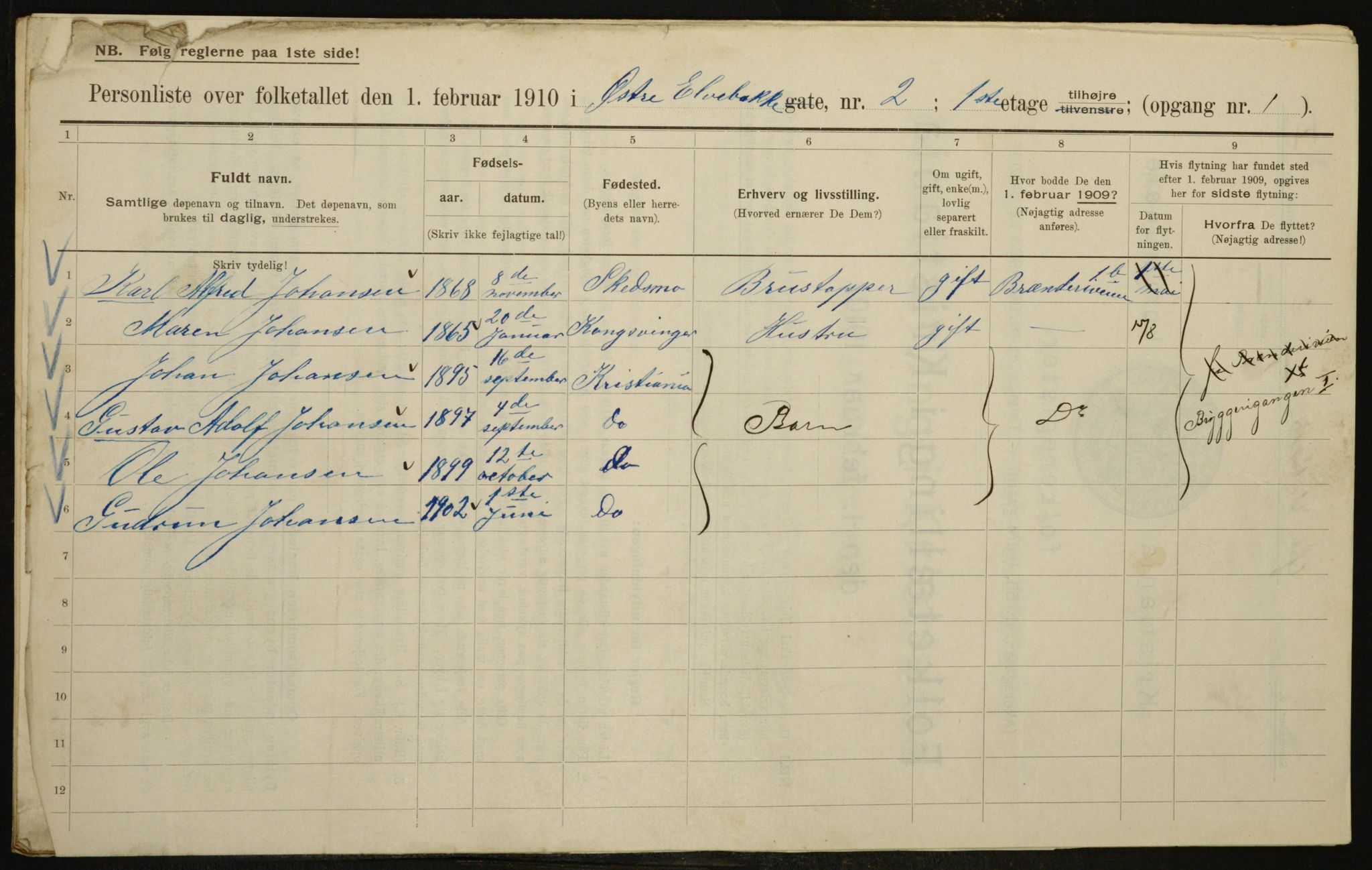 OBA, Municipal Census 1910 for Kristiania, 1910, p. 122682