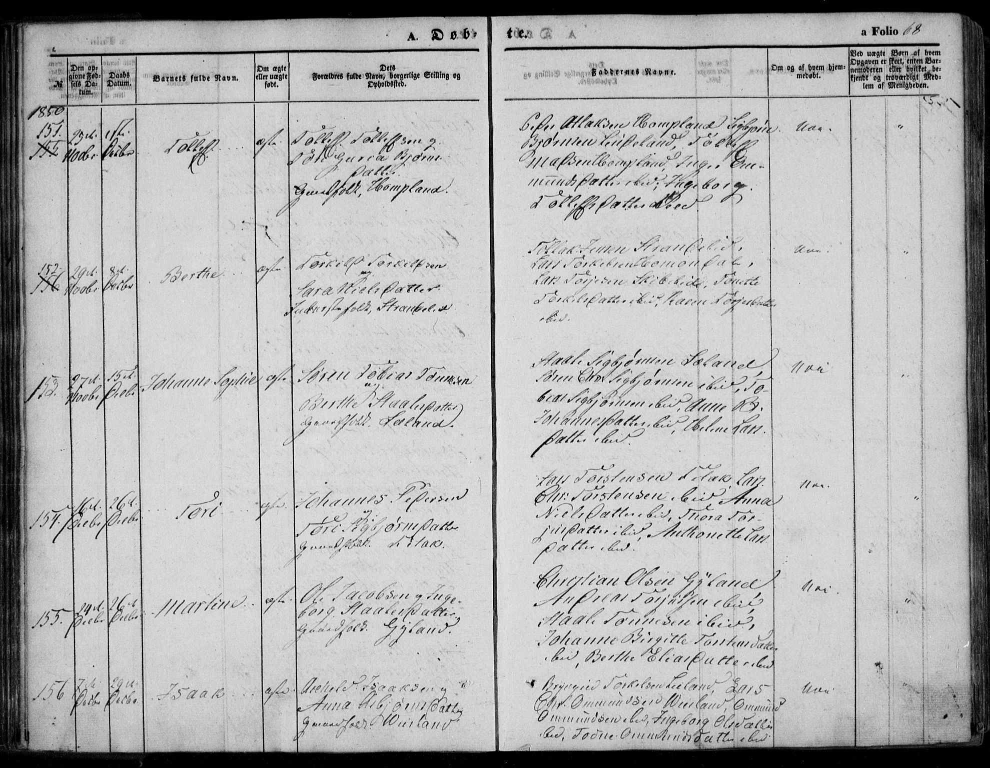 Bakke sokneprestkontor, AV/SAK-1111-0002/F/Fa/Faa/L0005: Parish register (official) no. A 5, 1847-1855, p. 68