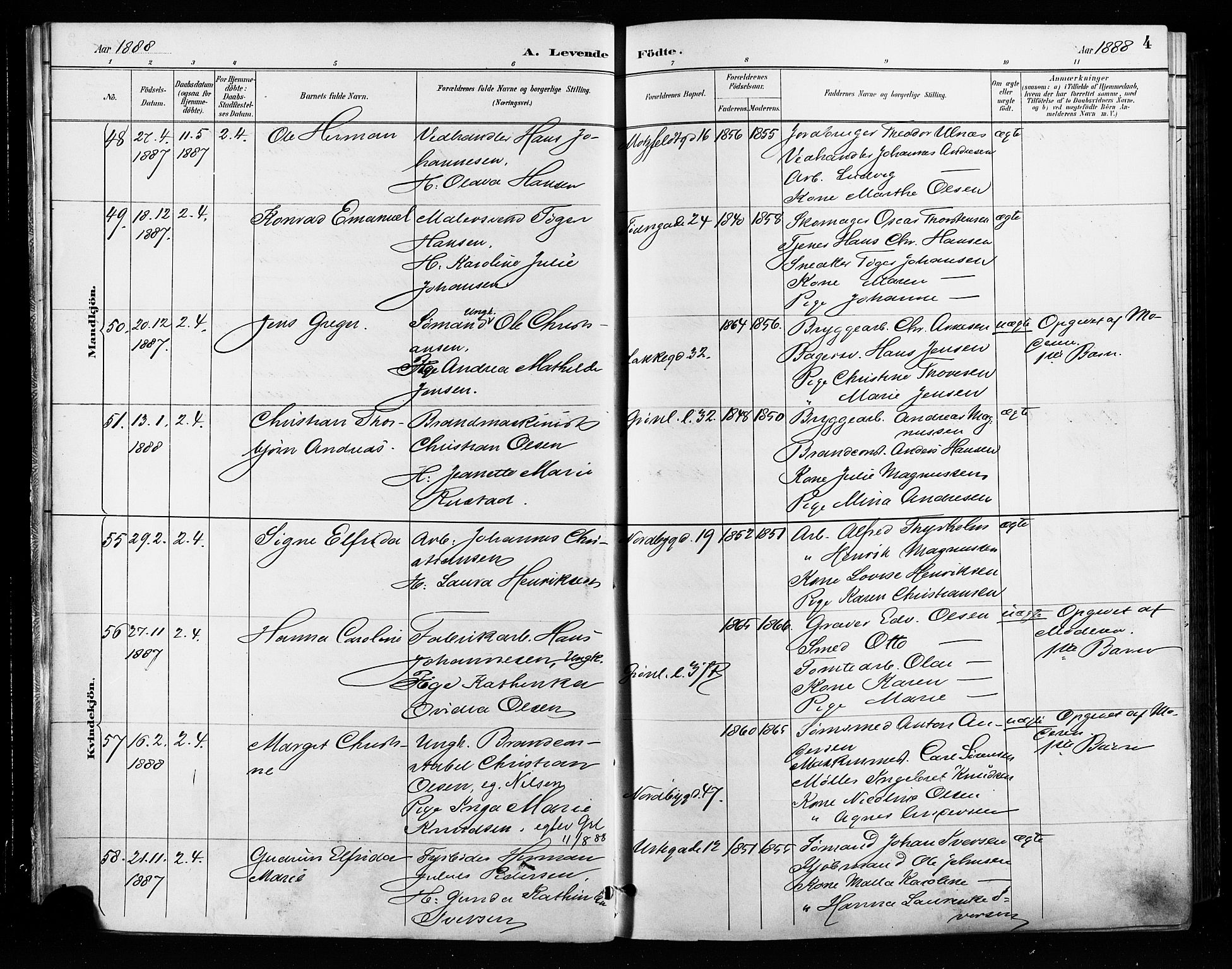 Grønland prestekontor Kirkebøker, SAO/A-10848/F/Fa/L0009: Parish register (official) no. 9, 1888-1893, p. 4
