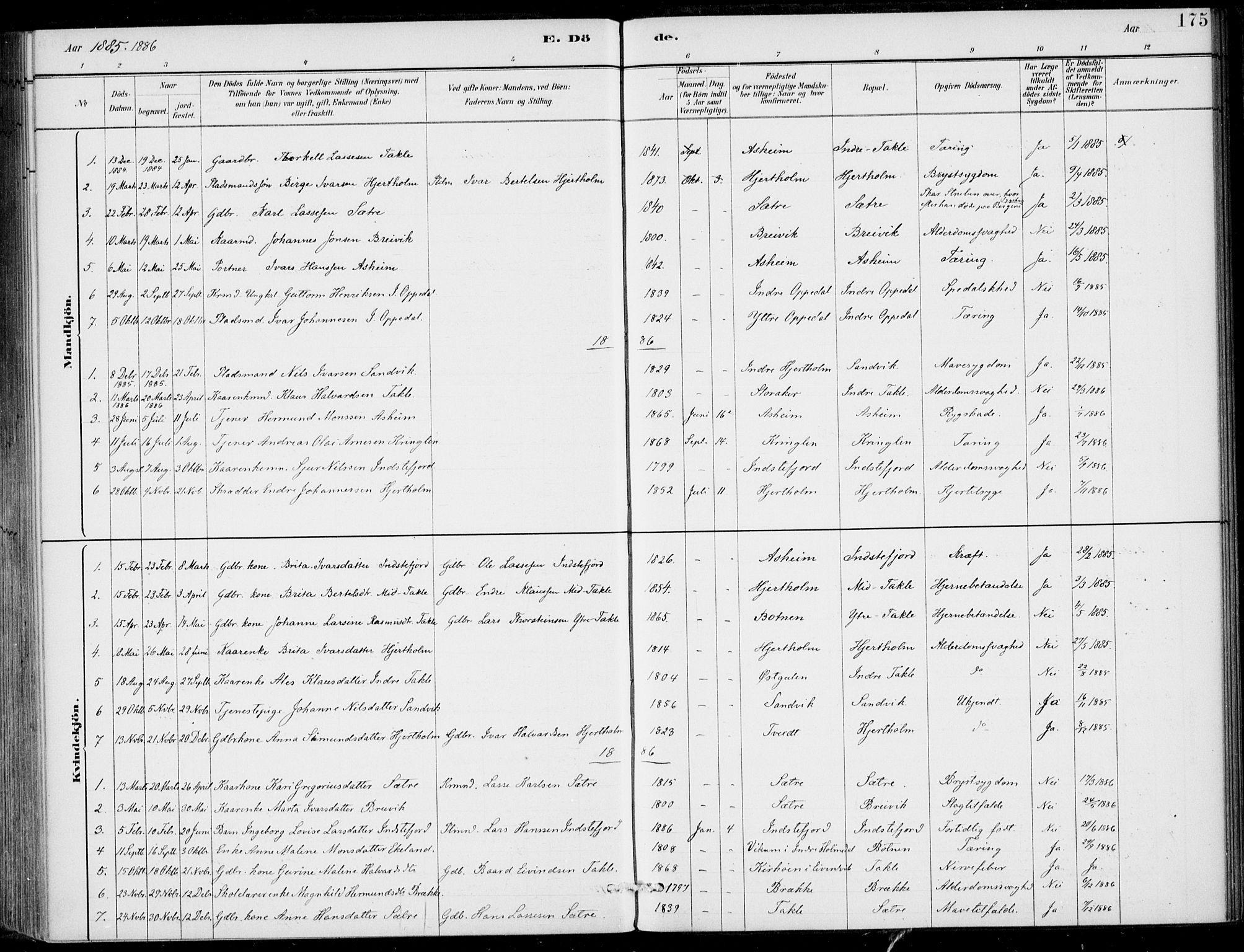 Gulen sokneprestembete, AV/SAB-A-80201/H/Haa/Haac/L0002: Parish register (official) no. C  2, 1882-1914, p. 175