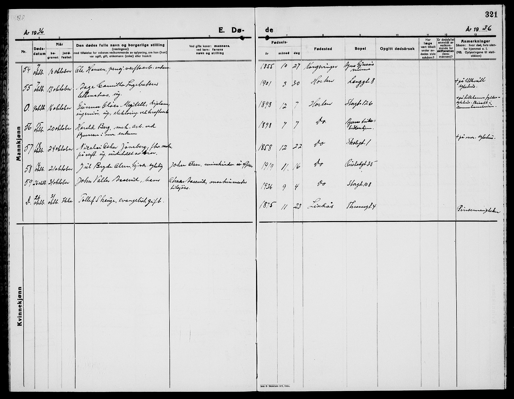 Horten kirkebøker, AV/SAKO-A-348/G/Ga/L0009: Parish register (copy) no. 9, 1926-1936, p. 321