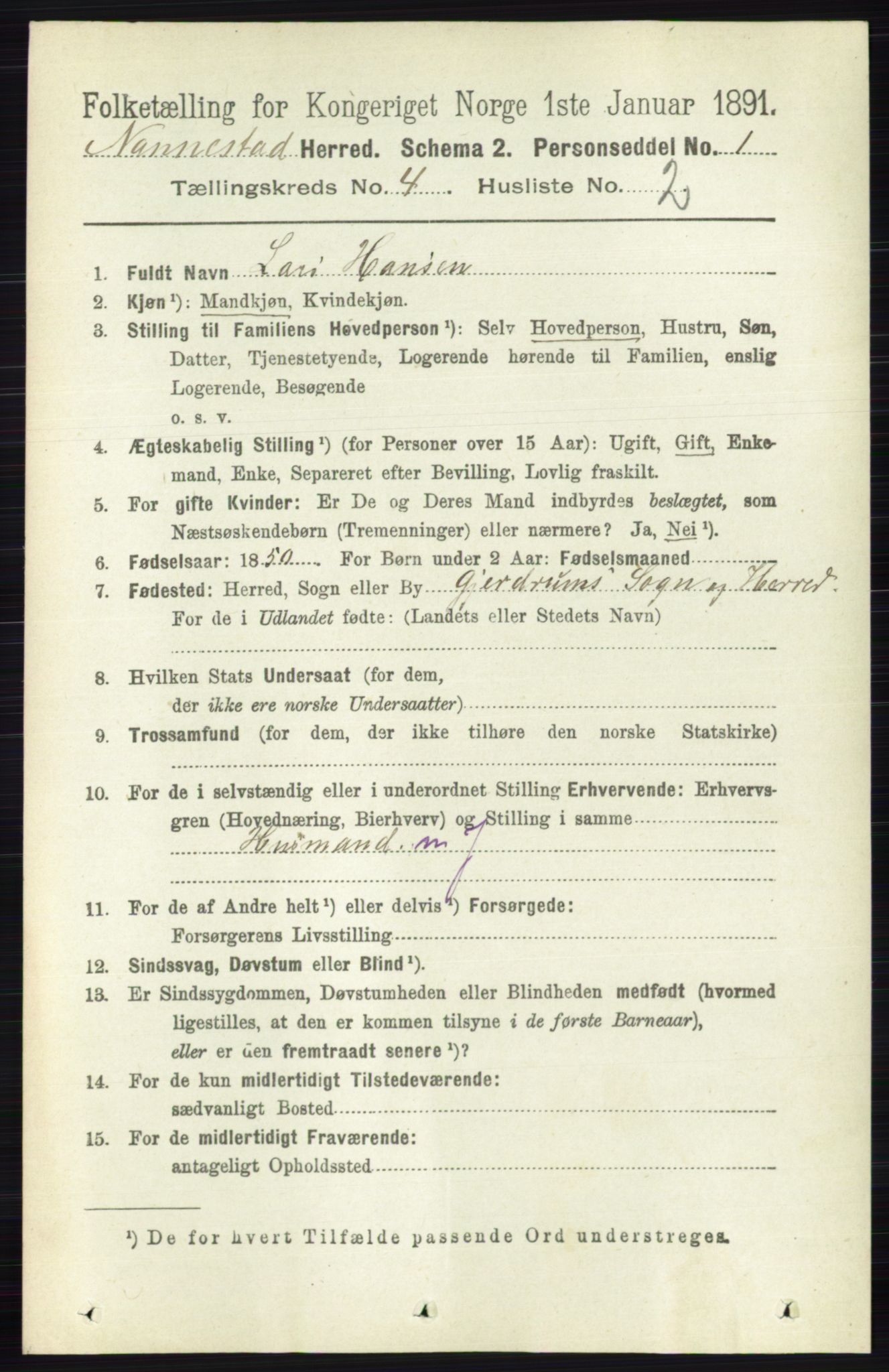 RA, 1891 census for 0238 Nannestad, 1891, p. 2065